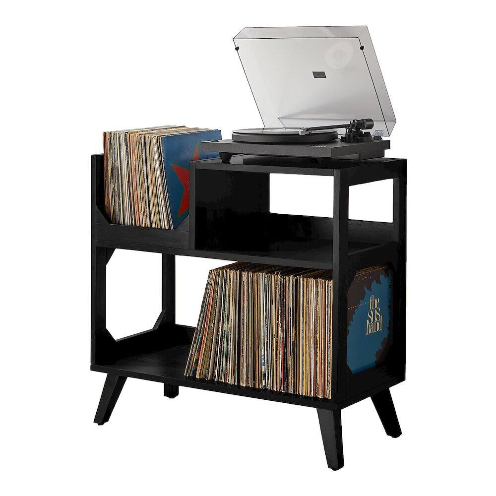 Back. Crosley Furniture - Asheville Medium Record Player Stand With Vinyl Storage - Black.