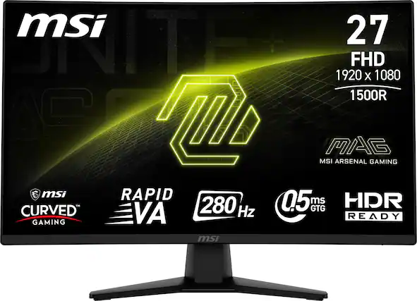 MSI 27" FHD 1920 x 1080 1500R A5 U MAG MSI ARSENAL GAMING MSI RAPID HDR 05 ms CURVED VA 280 Hz GTG READY GAMING