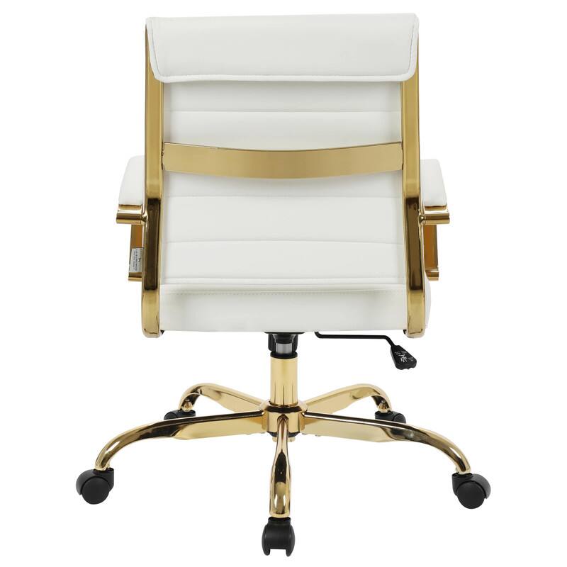 Alt View 6. LeisureMod - Benmar Leather Office Chair with Gold Accents, Adjustable Height, Swivel, Ergonomic Design for Home Office or Workspace - White.