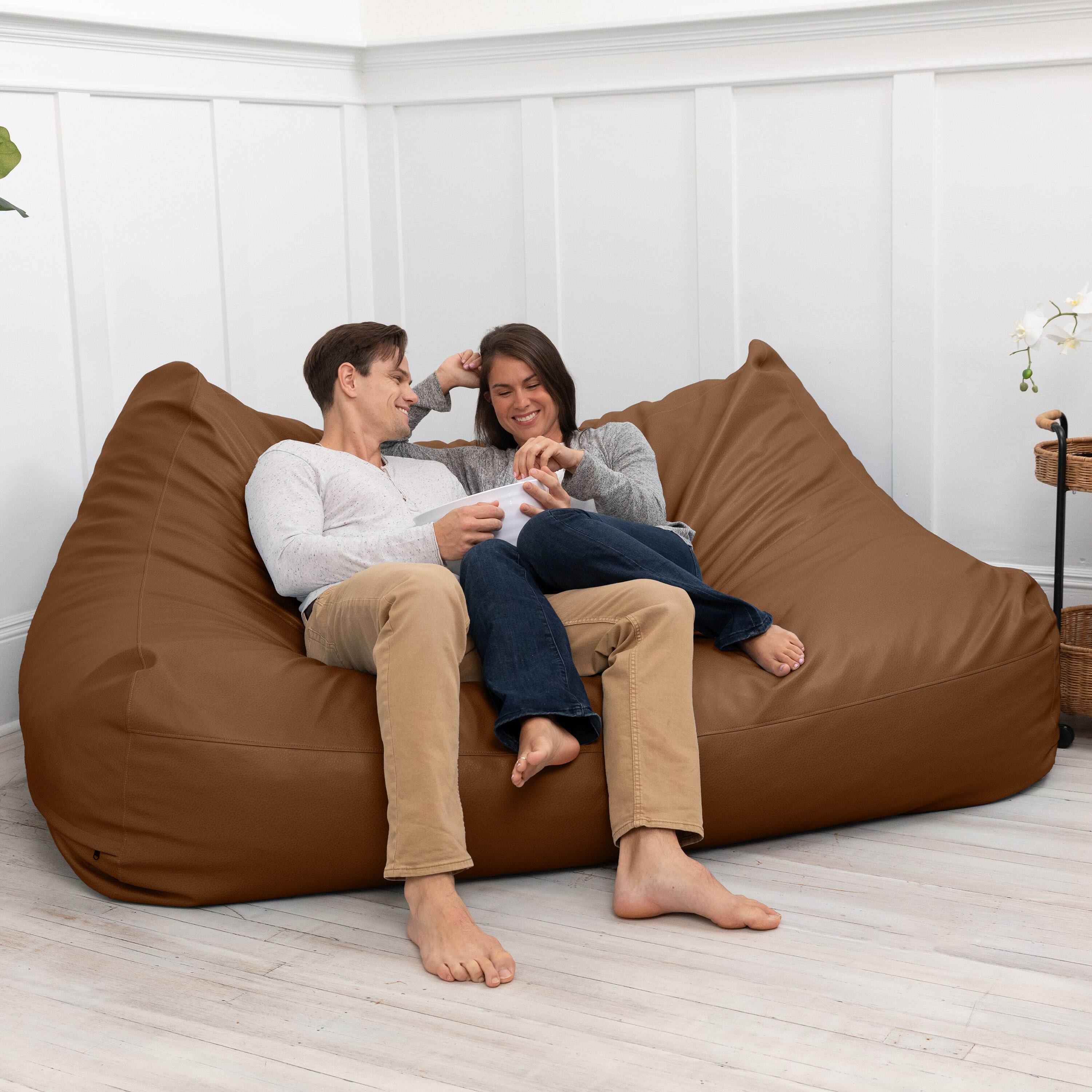 Back. Jaxx - Atrium Collection Lozia Loveseat - Large Foam Bean Bag Sofa Faux-Leather - Walnut - Walnut.