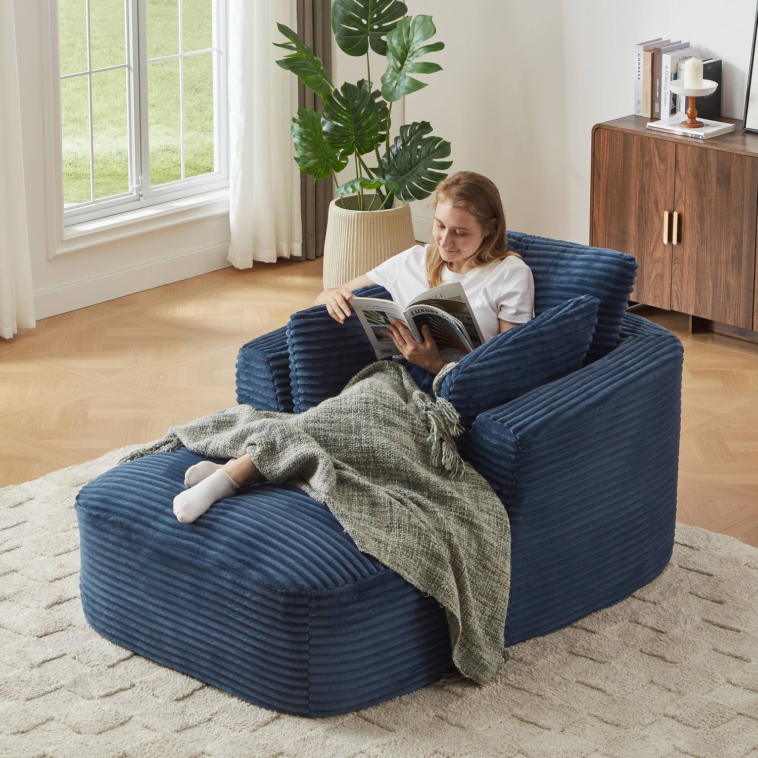 Alt View 8. Z-Edge - Corduroy sleeper sofa couch, no assembly needed, Perfect for Living Room/Dorm/Apartment - Blue - Blue.