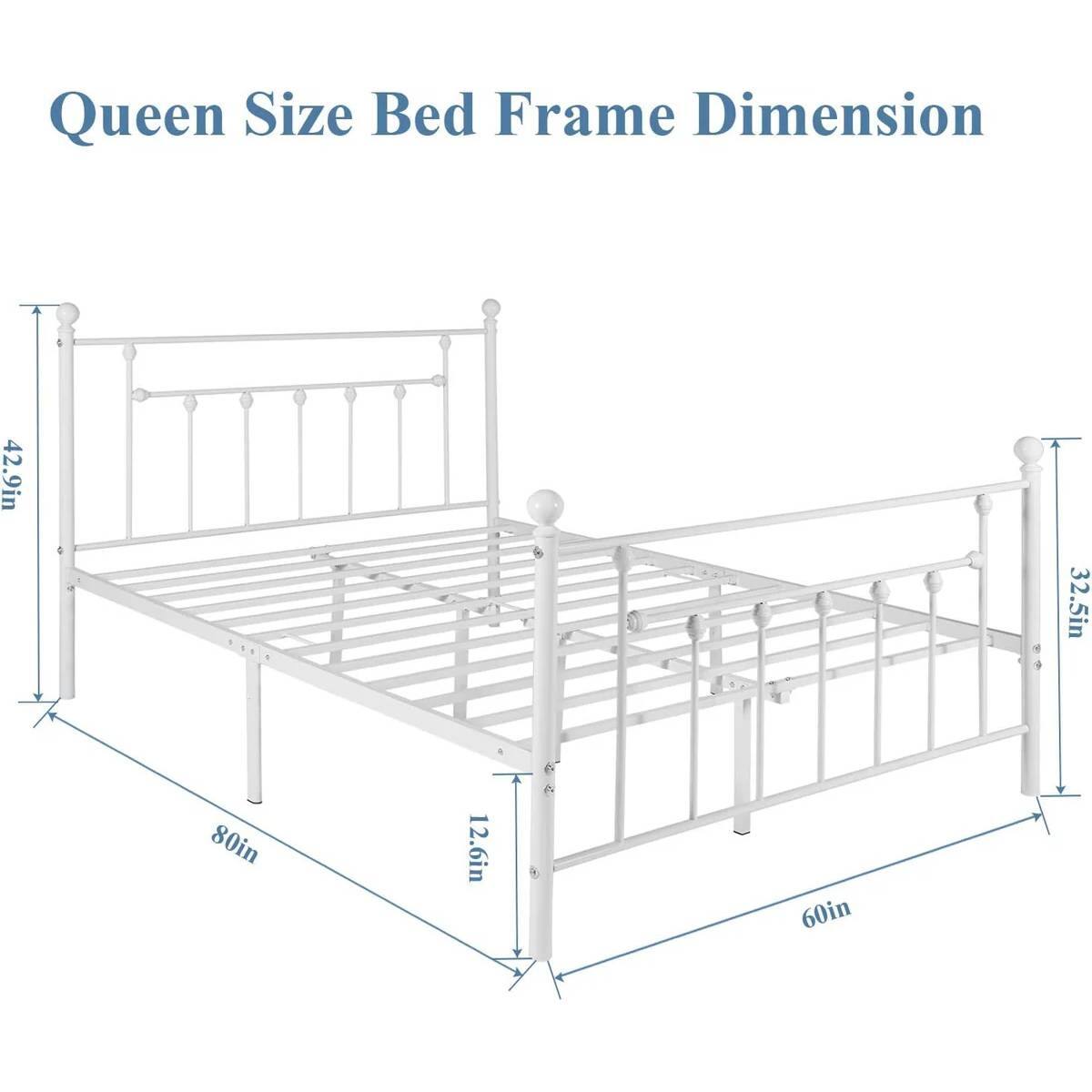 Queen Size Bed Frame Dimension 42.9in 32.5in 80in 12.6in 60in