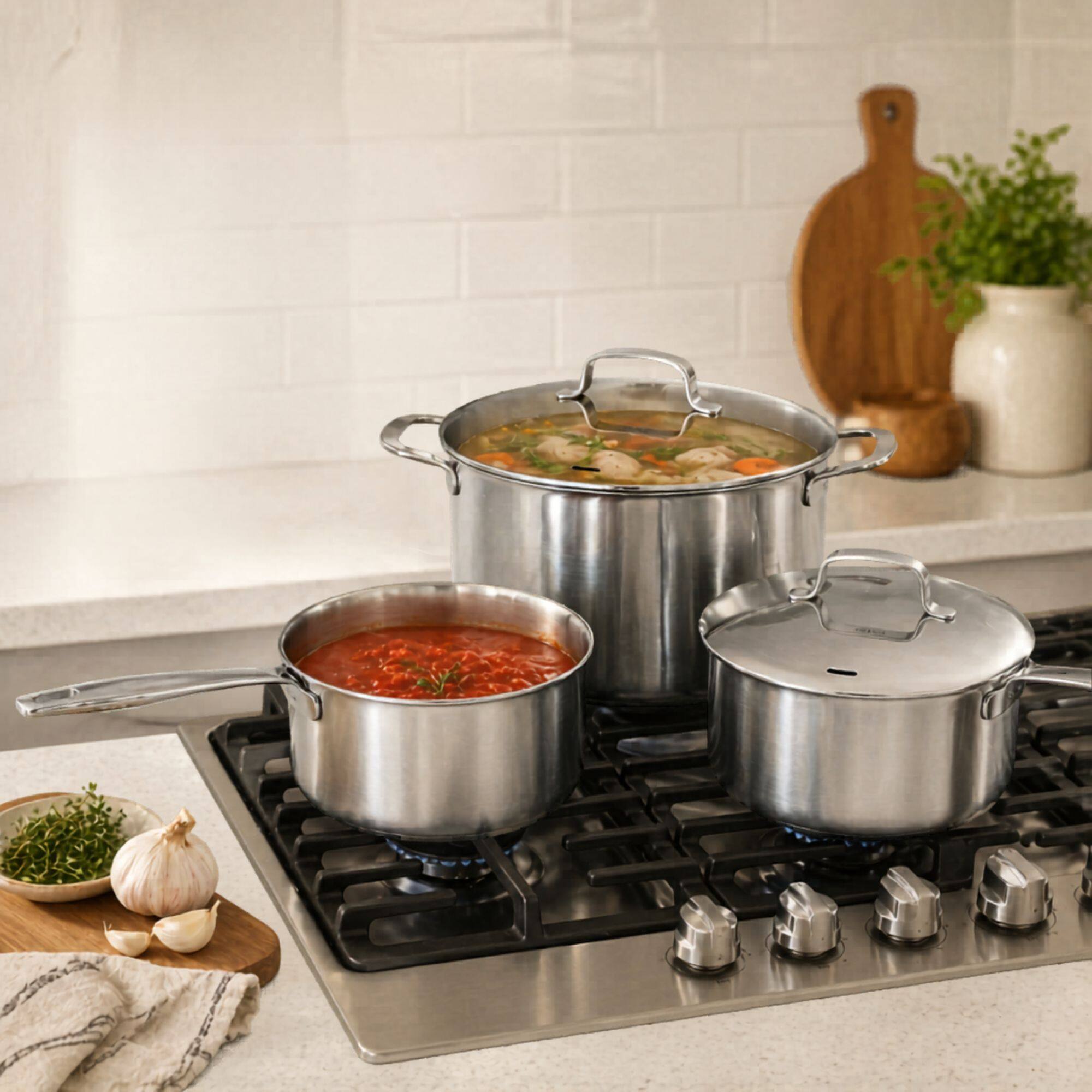 Alt View 5. Alva - Alva Maestro 3-Piece Stainless Steel Saucepan & Stock Pot Set - Silver.