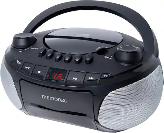 Sure, here is the corrected and grouped text from the image:
- memorex
- VOLUME
- MAX
- PROG
- TUNING
- RPT
- 18
- memorex