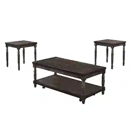 Manhattan Lane - 3 Piece Coffee Table and End Table Set, Plank Style, Wheels, Weathered - Gray