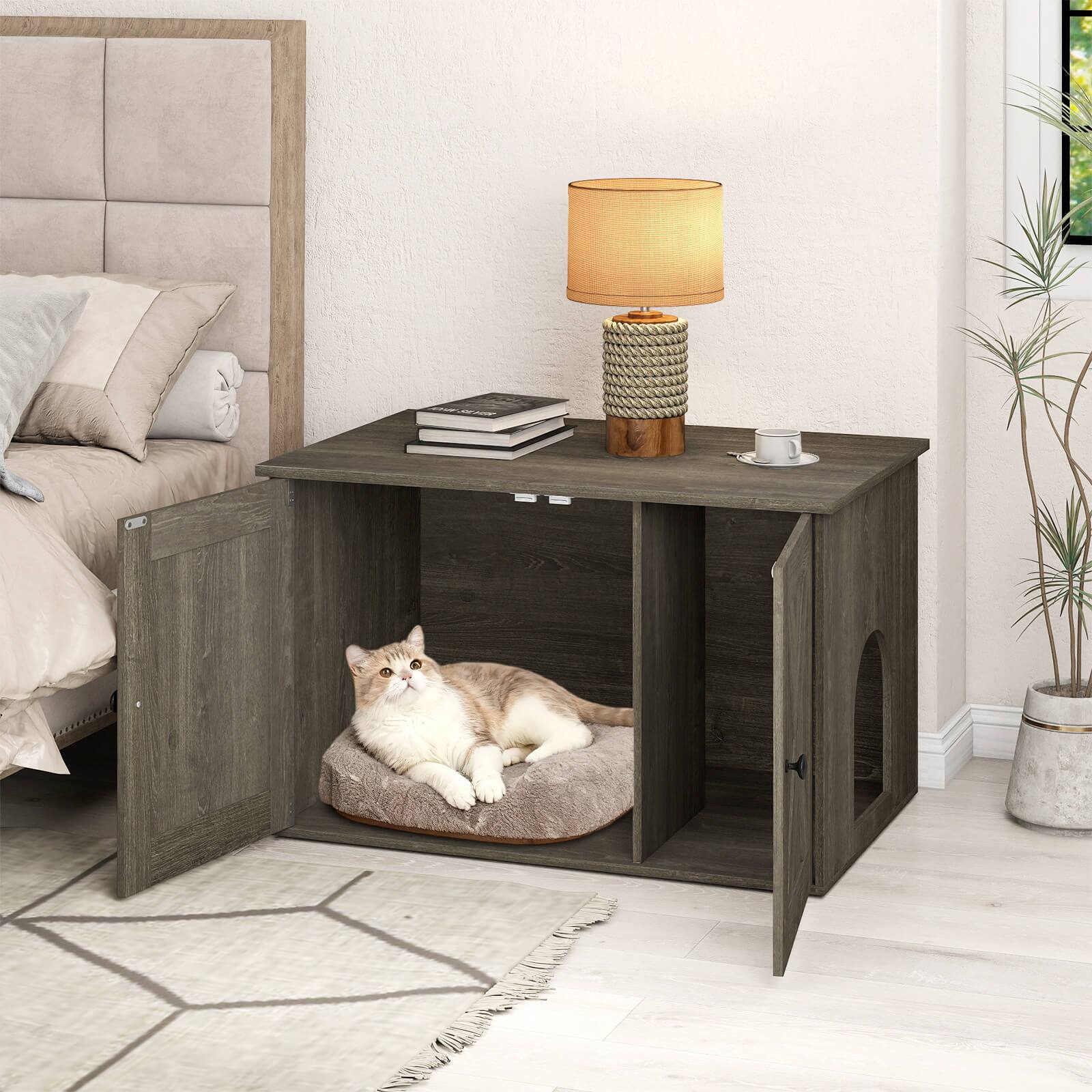 Alt View 4. Costway - Costway Hidden Cat Litter Box Enclosure Furniture with Divider for Living Room Hallway - Oak.