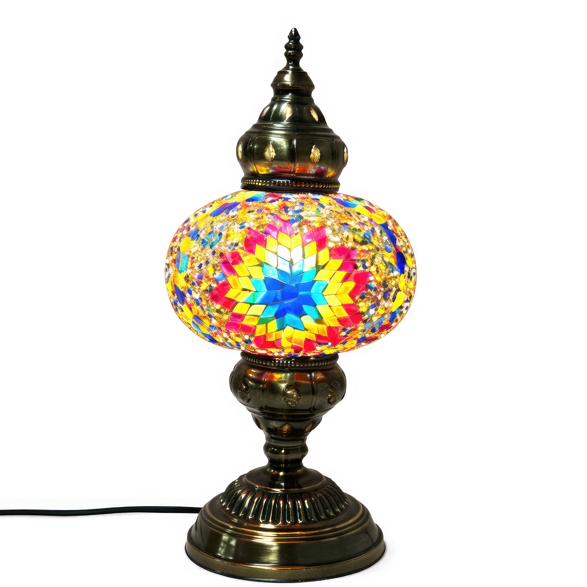 Angle. FC Design - 15"H Bronze Base Mosaic Globe Vibrant Turkish Lamp.