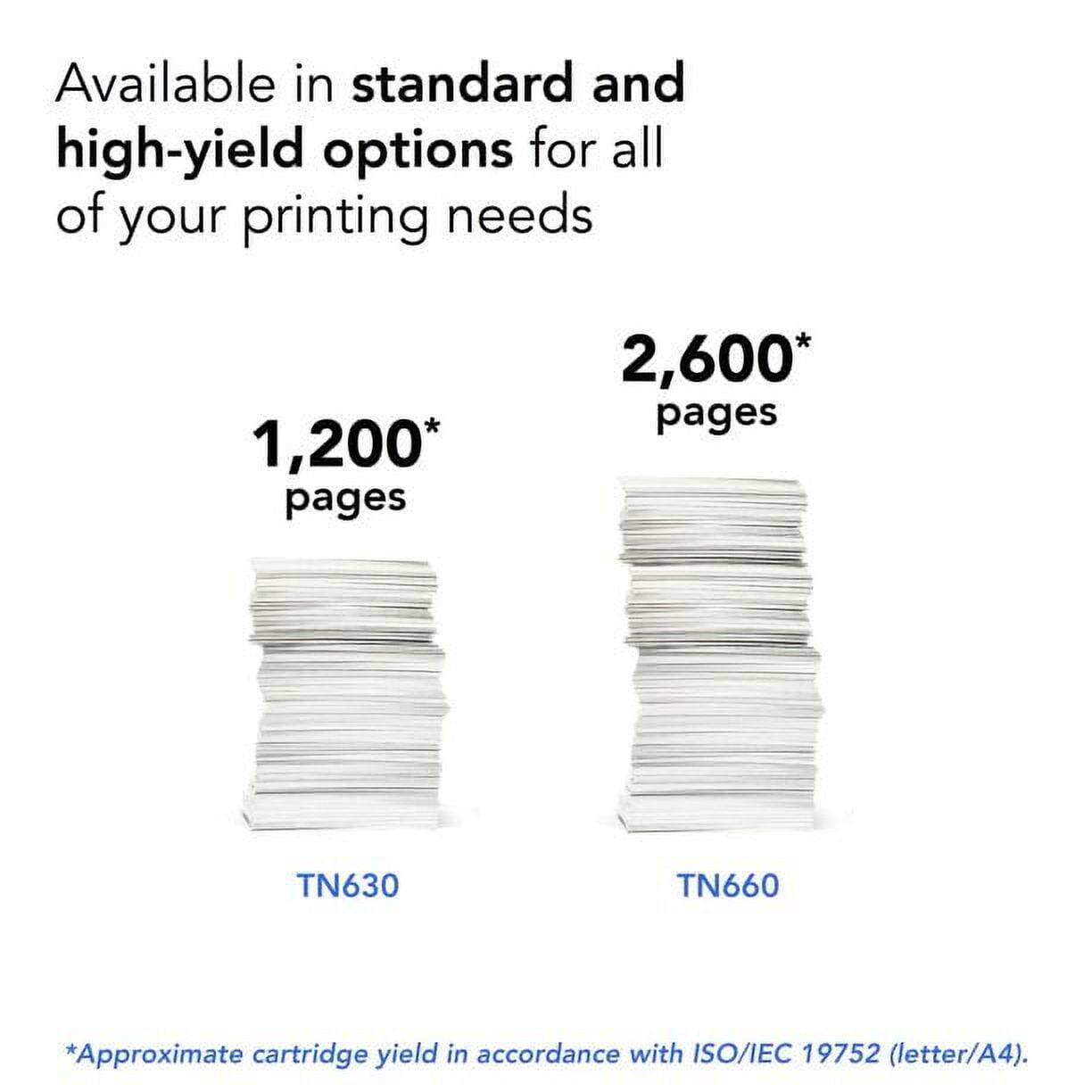 Available in standard and high-yield options for all of your printing needs

1,200* pages
2,600* pages

TN630
TN660

*Approximate cartridge yield in accordance with ISO/IEC 19752 (letter/A4).