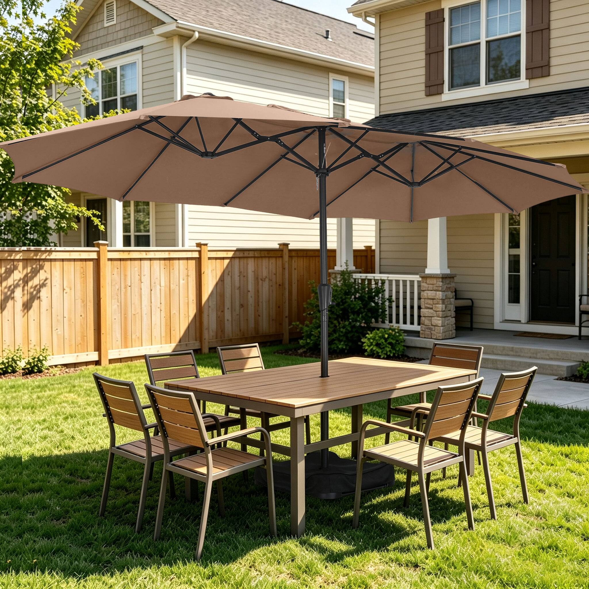 Alt View 2. Ainfox - Ainfox 15 x 9FT  Double Sided Patio Umbrella Outdoor Large Umbrella with Optional Solar LED Lights & Base - Coffee-without Light.