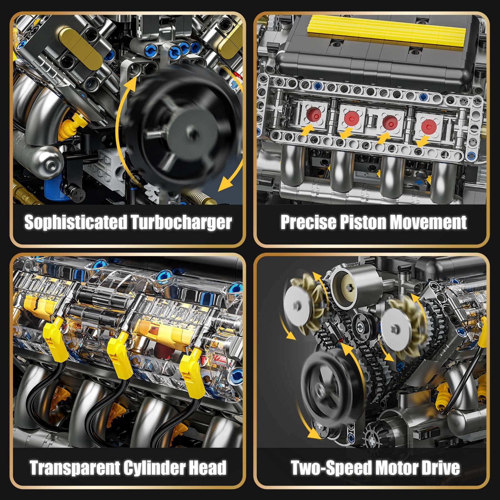- Sophisticated Turbocharger
- Precise Piston Movement
- Transparent Cylinder Head
- Two-Speed Motor Drive
