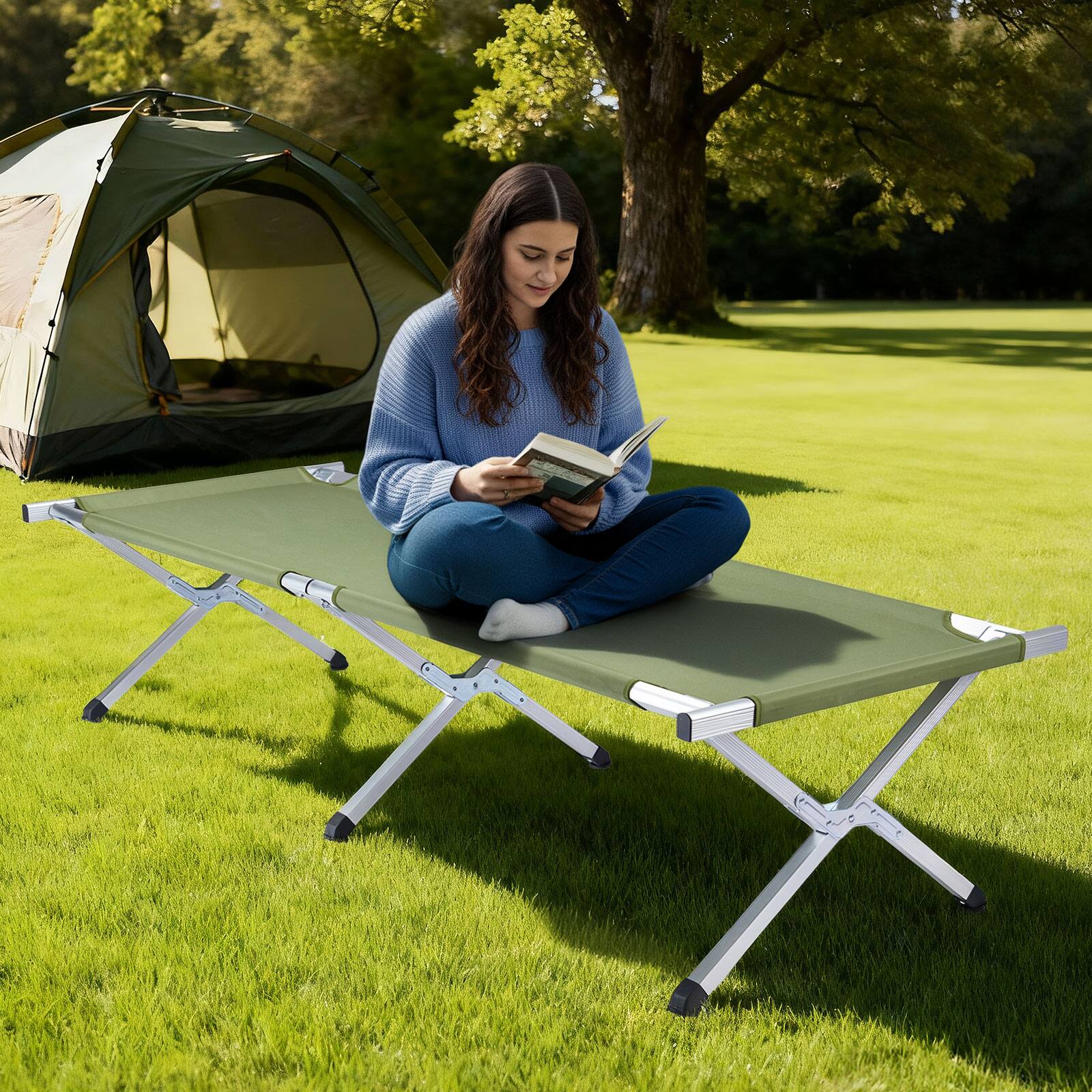 Alt View 7. Winado - 75in Folding Camping Cot, Portable Camping Bed, Sleeping Cots with Carrying Bag for Indoor Outdoor Camping Hiking Travel - Army Green.