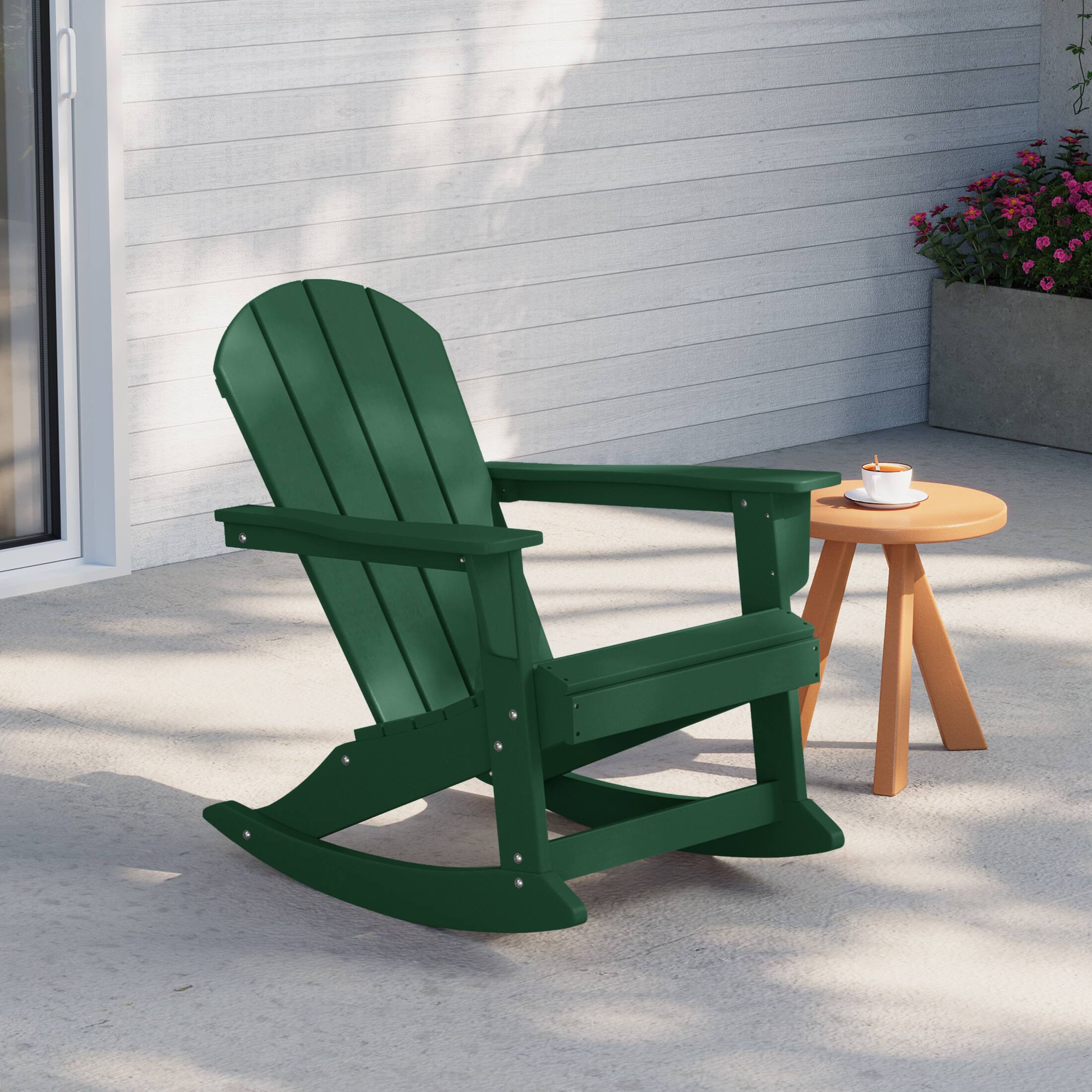 Angle. WestinTrends - WestinTrends Malibu Outdoor / Patio Poly Adirondack rocking chair - Dark Green.