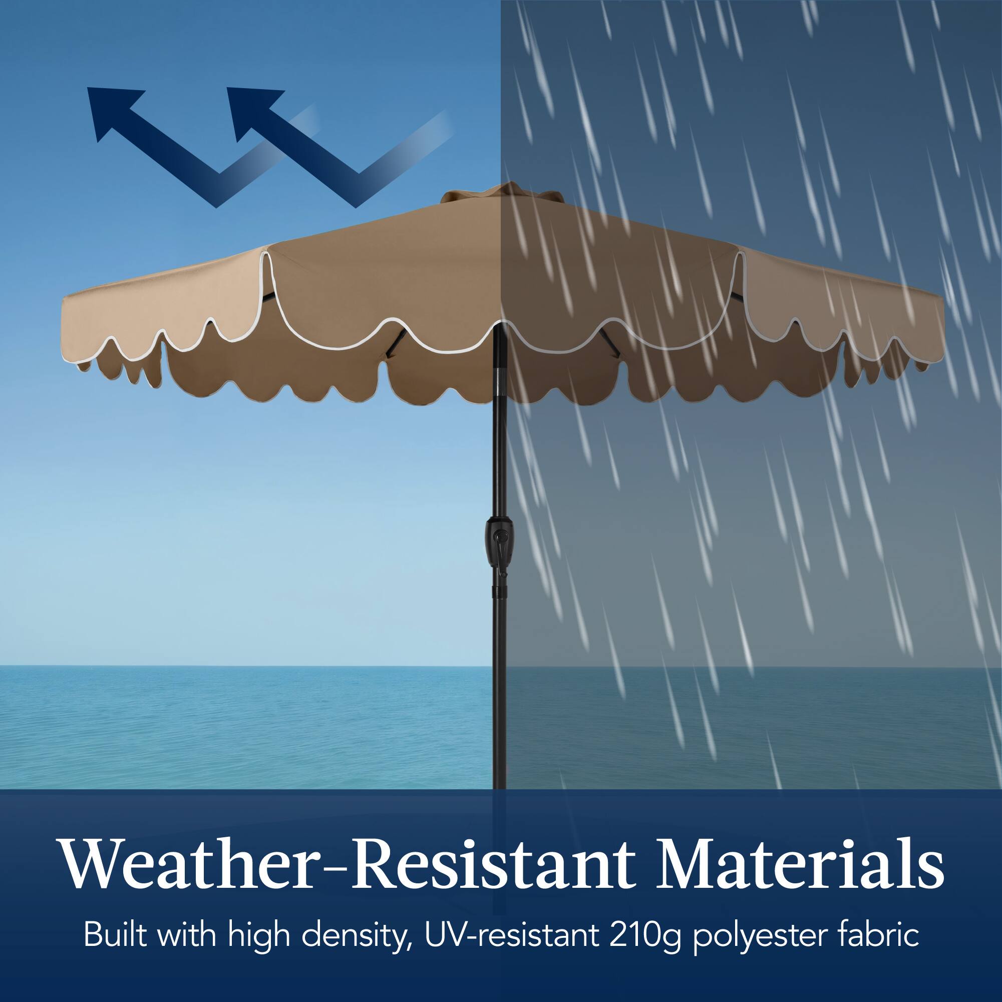 Weather-Resistant Materials  
Built with high density, UV-resistant 210g polyester fabric