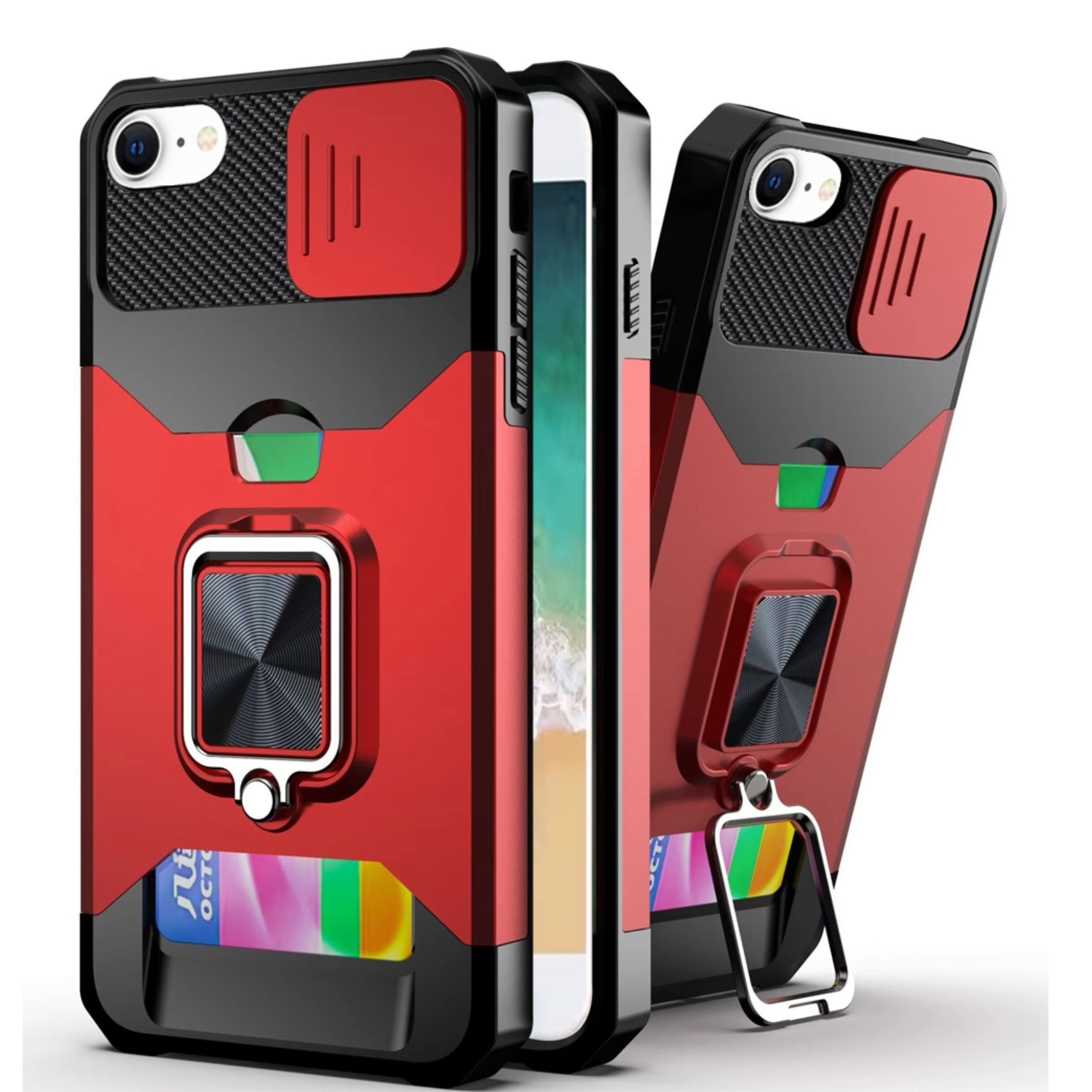 Kitcheniva - Rugged Multi-Use Card Magnetic Ring Stand Cover Phone Case With Tempered Glass For iPhone 16e/17e - Red price history on PriceWatchPro