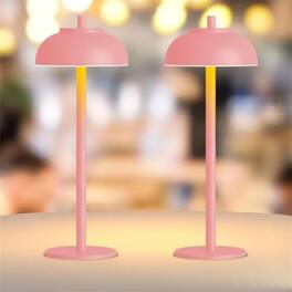 Luckbyte - Rechargeable Cordless Table Lamp Set of 2, IP65 Waterproof Pink Metal Outdoor Desk Lamps with Stepless Dimming