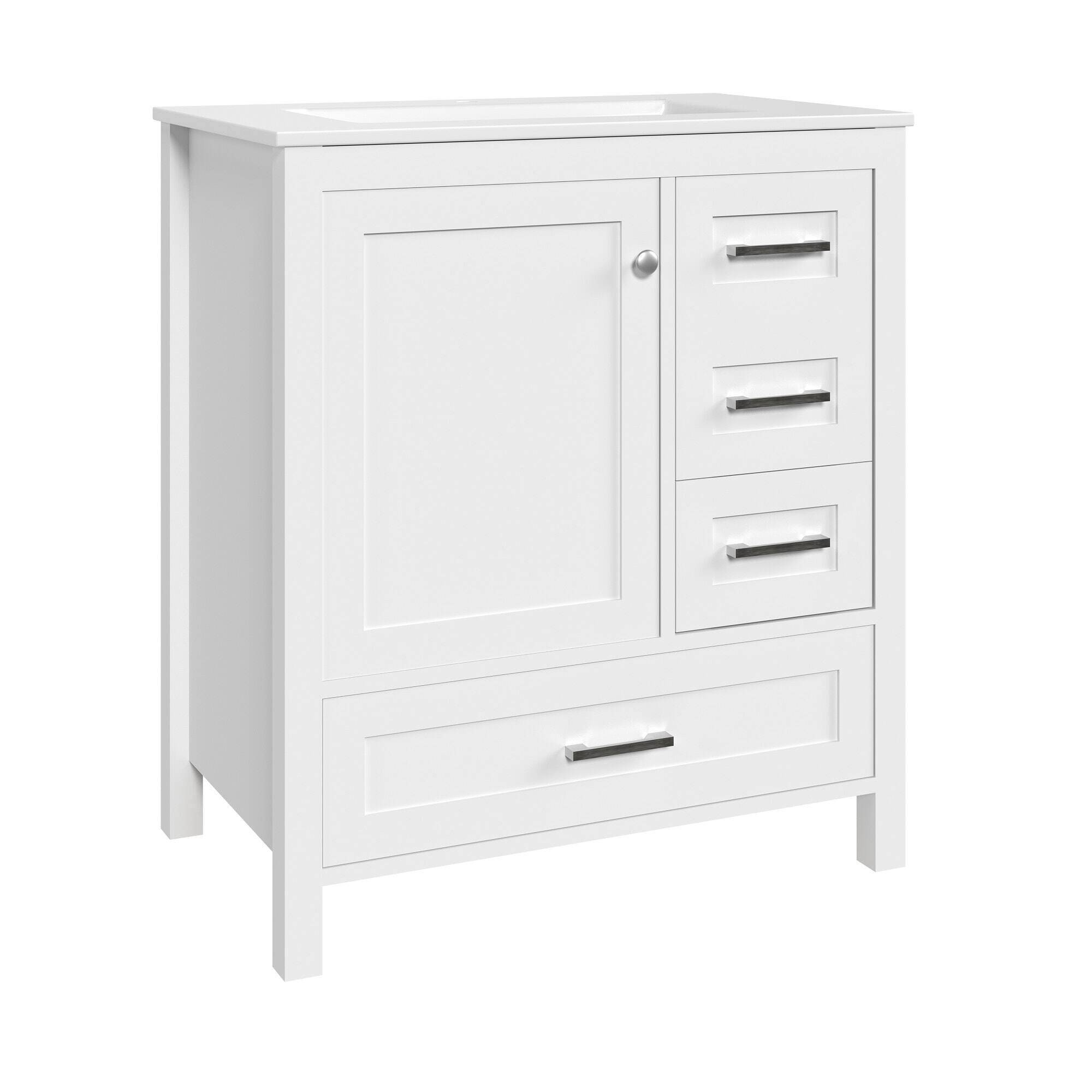 Alt View 9. U-HOMY - Modern Bathroom Vanity with Ceramic Sink, Soft-Close Storage Cabinet and Drawer, Glossy Countertop, White - 30"x18".