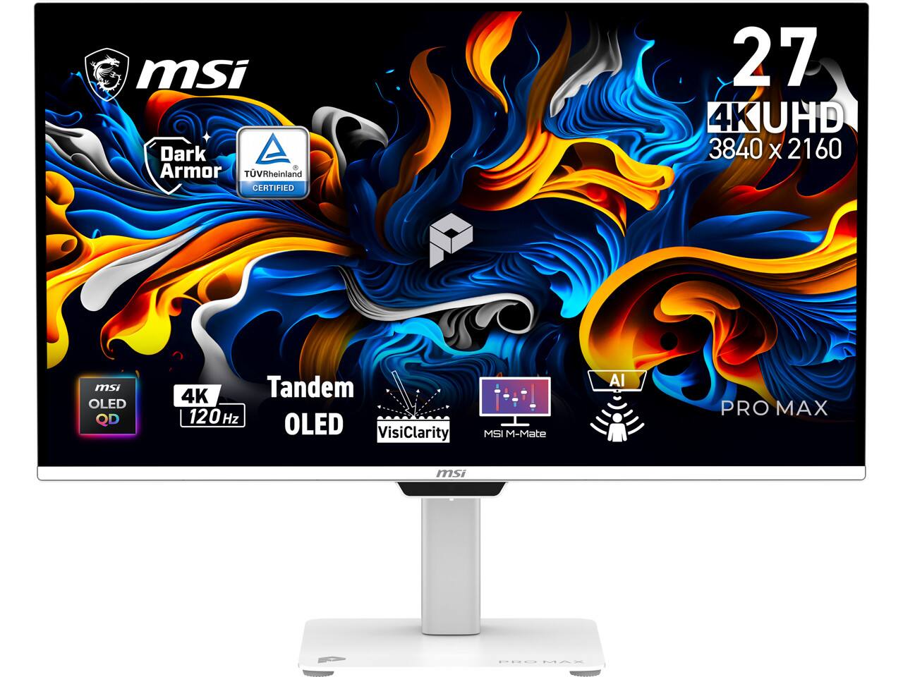 msi Dark Armor TÜV Rheinland CERTIFIED 27 4K UHD 3840 x 2160 msi OLED QD 4K Tandem 120Hz OLED VisiClarity MSI M-Mate AI PRO MAX