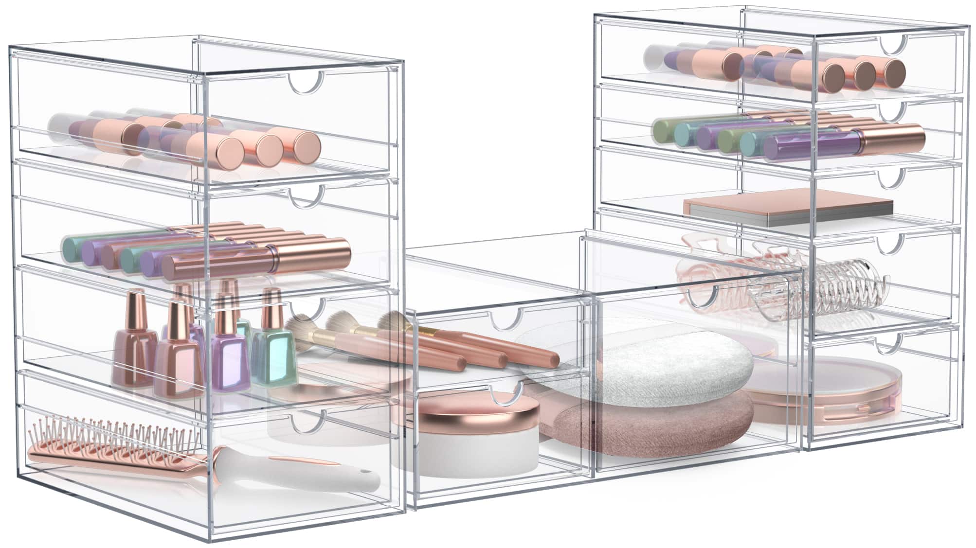 Sorbus - 12 Drawers Acrylic Organizer for Makeup, Organization and Storage, Art Supplies, Jewelry,- 3 Pcs - Clear