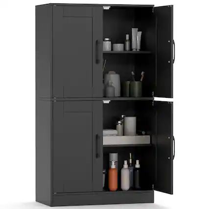 Front. Costway - Costway Bathroom Cabinet with Doors & Adjustable Shelves Storage Organizer for Living Room - Black.