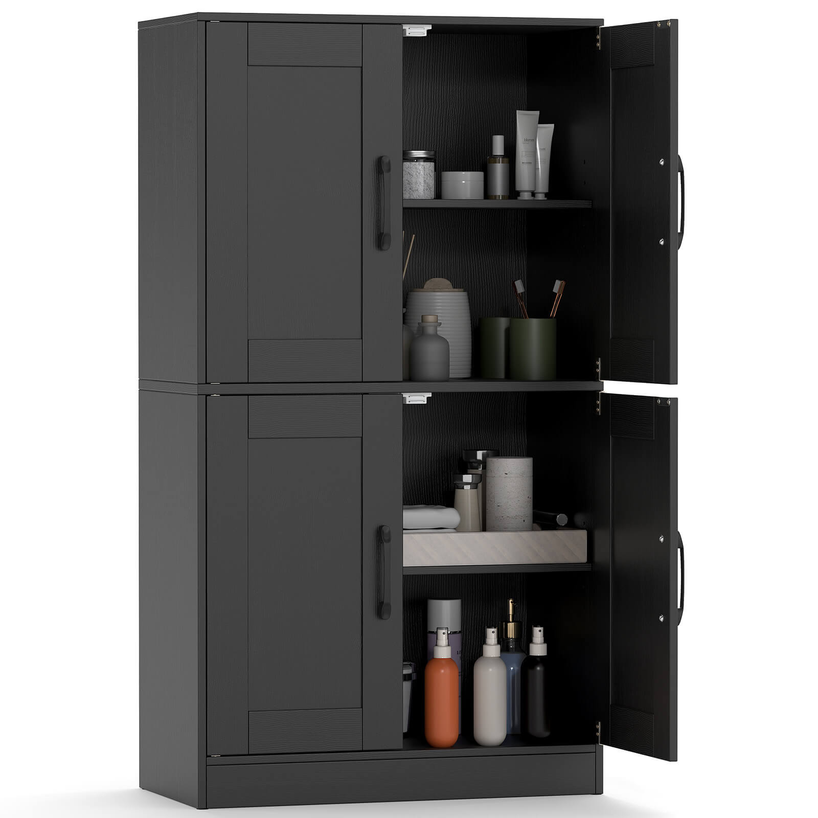 Costway - Bathroom Cabinet with Doors & Adjustable Shelves Storage Organizer for Living Room - Black