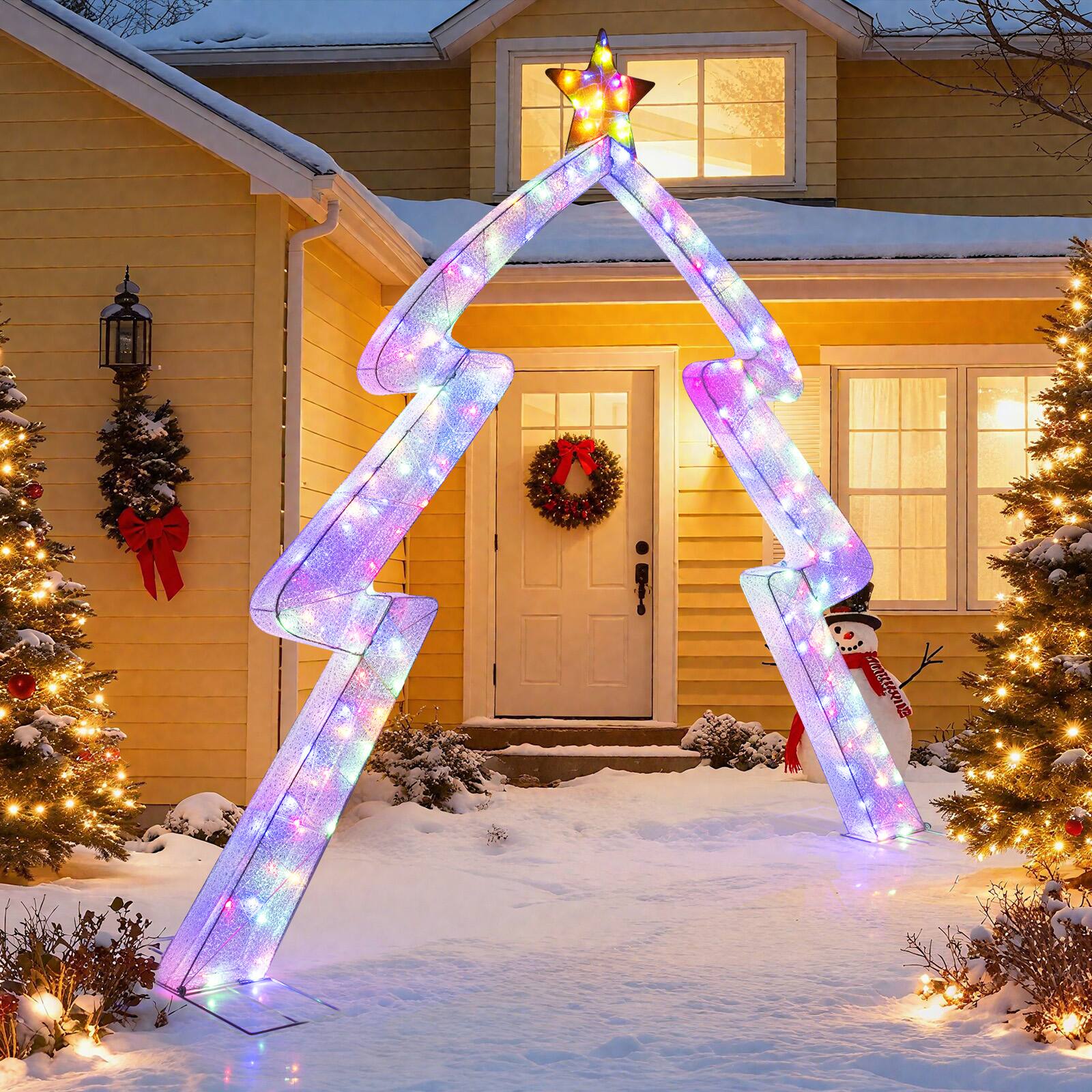 Alt View 3. Costway - Costway 8.8 FT Christmas Tree-shaped Archway with Top Star, Adjustable LED Lights,Zip Ties - White,Yellow.
