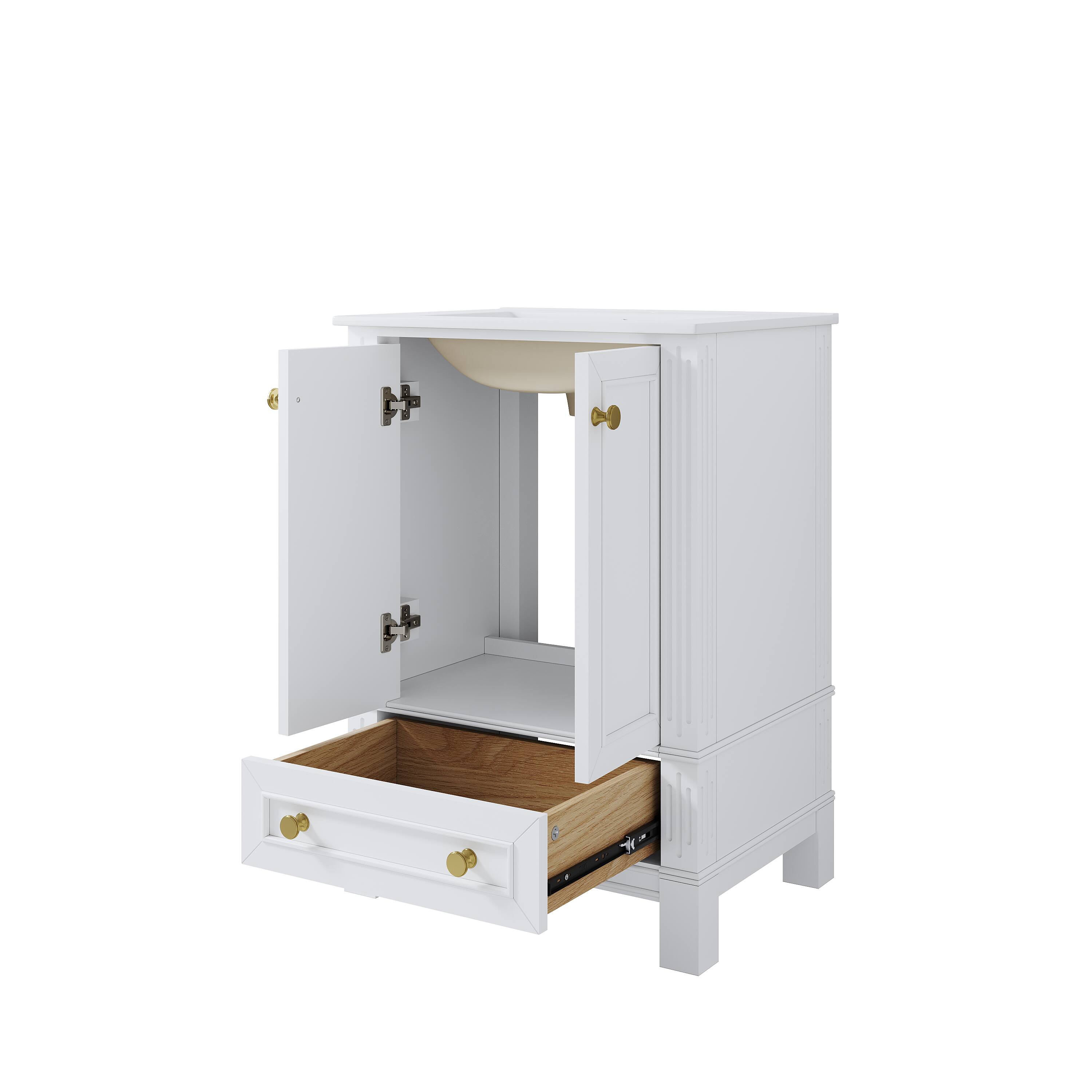 Alt View 7. WELLFOR - DURA 24 in. Solid Wood Bath Vanity with Countertop Basin, Single Sink - White.