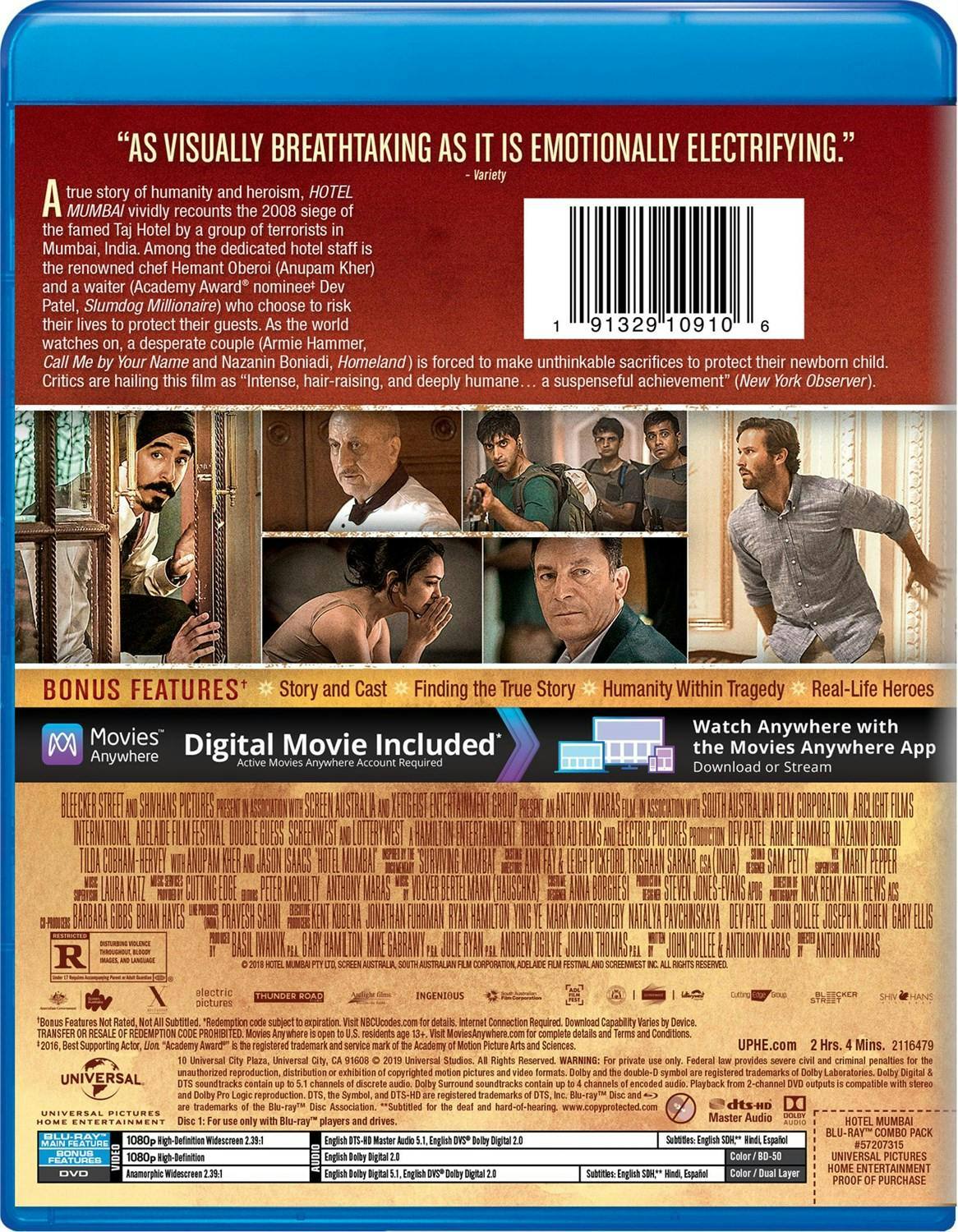 Back. Hotel Mumbai (DVD + Digital) [Blu-ray].