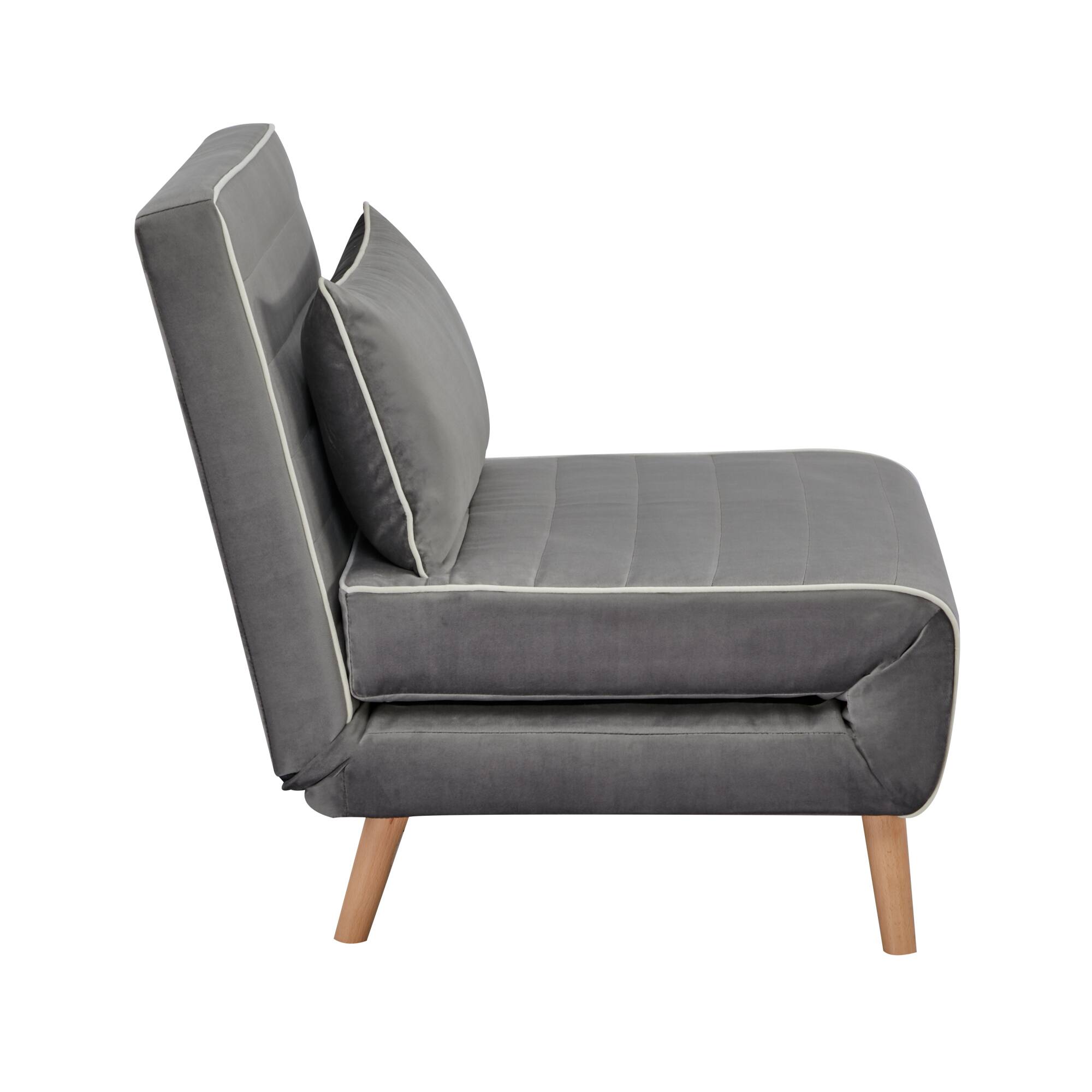 Alt View 2. GOODSILO - Modern Velvet Foldable Sleeper Chair with Adjustable Backrest - Converts to Bed in Seconds - Grey.