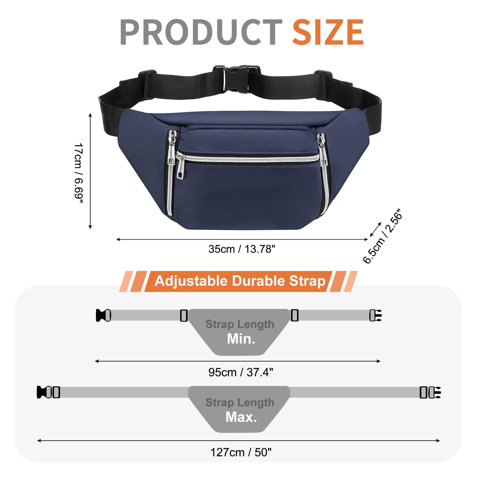 PRODUCT SIZE

- 17cm / 6.69"
- 35cm / 13.78"
- 5cm / 2.56"
- 6.5cm / 2.56"

Adjustable Durable Strap

- Strap Length Min. 95cm / 37.4"
- Strap Length Max. 127cm / 50"