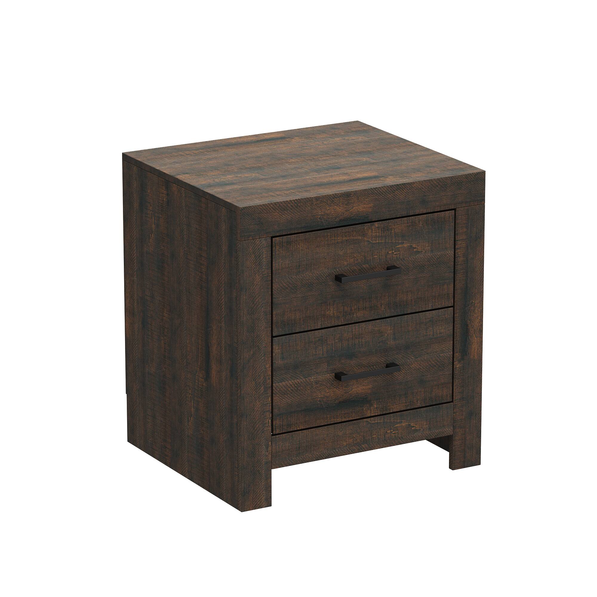 Angle. Famapy - Famapy Retro - Style 2 - Drawer Nightstand: Rustic Wood Bedside Organizer - Brown.