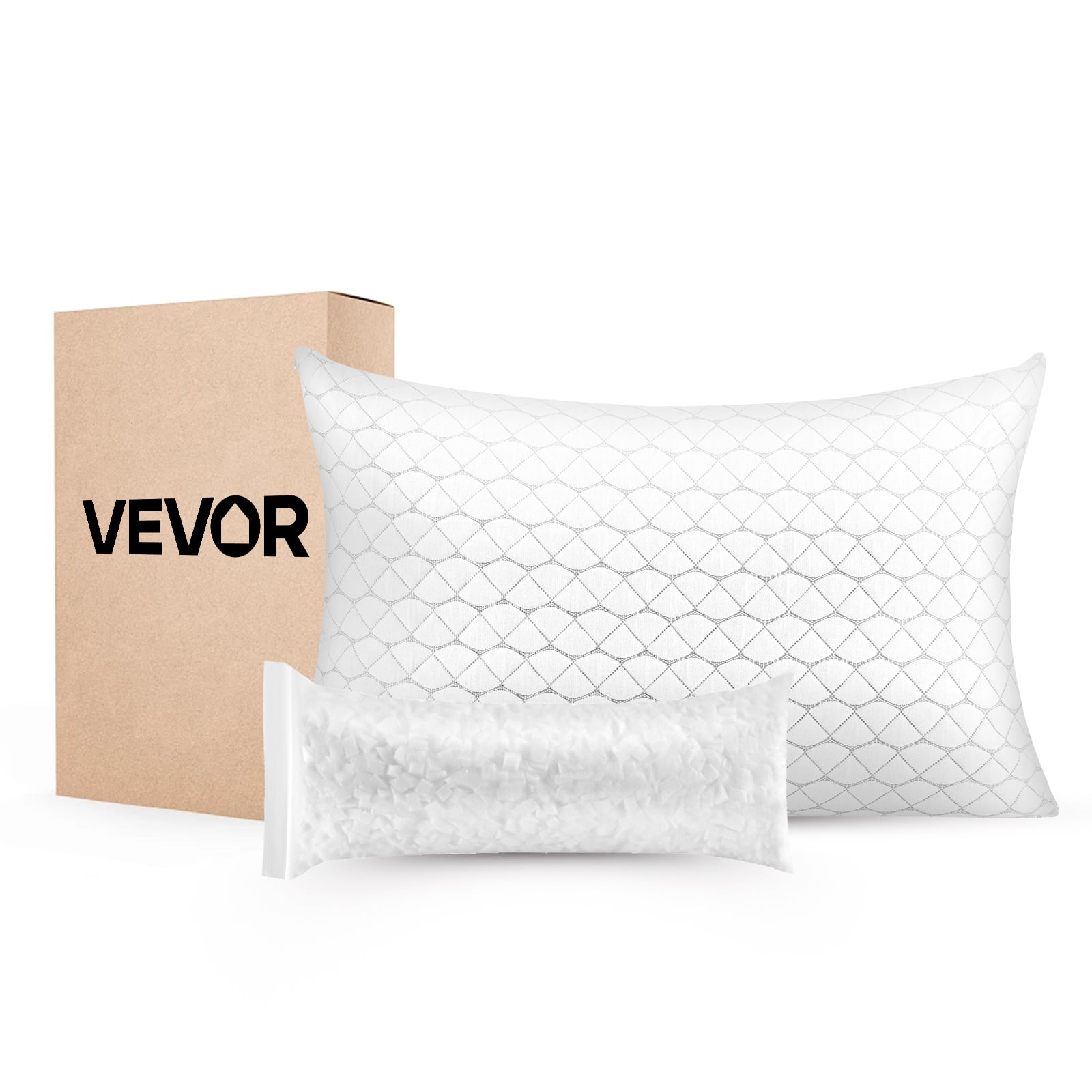 VEVOR - Bed Pillow for Sleeping, King Size Luxury Quality Hotel Pillow with Memory Foam Fill, Includes Natural Firber Pillowcase - White
