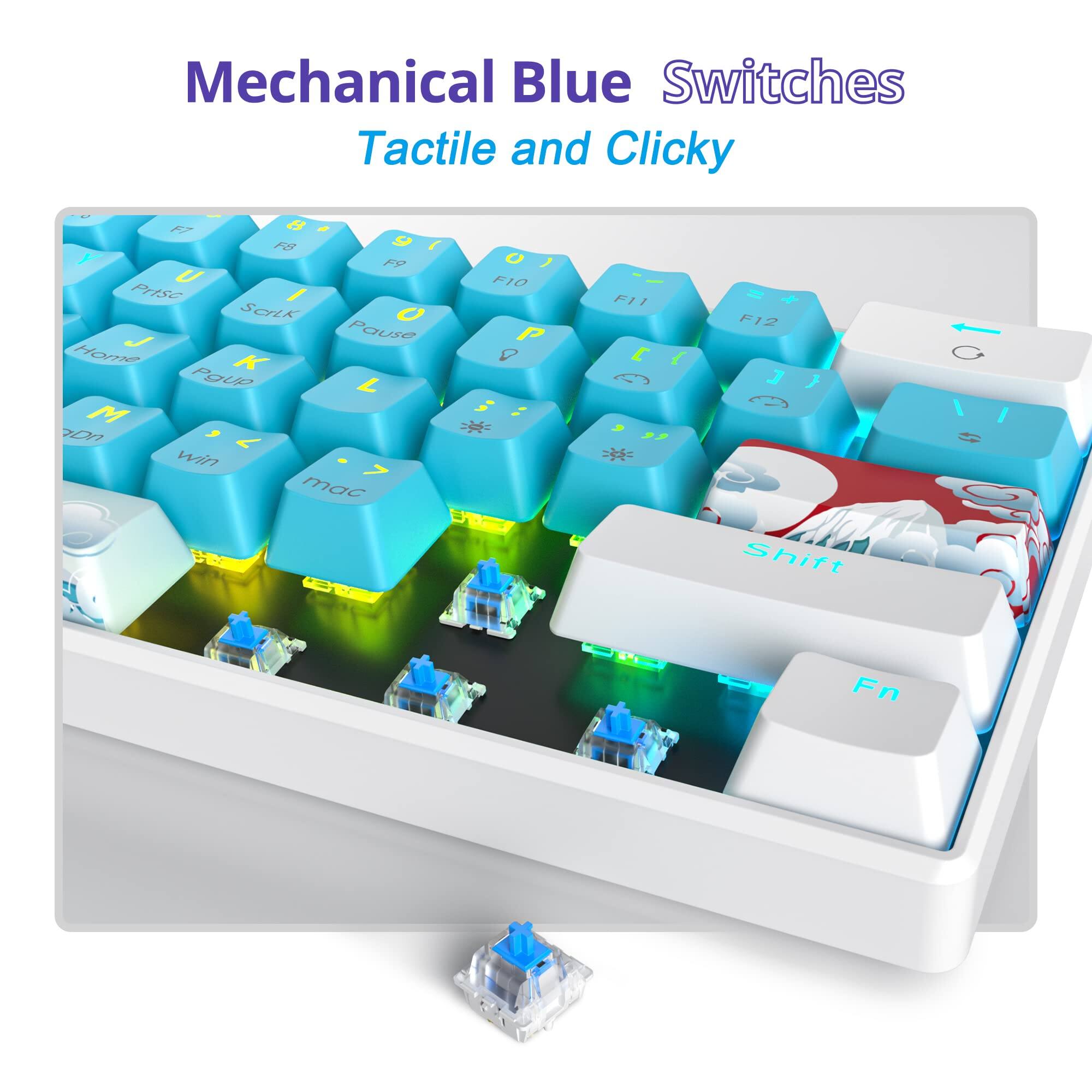 Mechanical Blue Switches  
Tactile and Clicky  

F7 F8 F9 F10 F11 F12  
Pause Home PgUp PgDn  
Win Mac Shift Fn