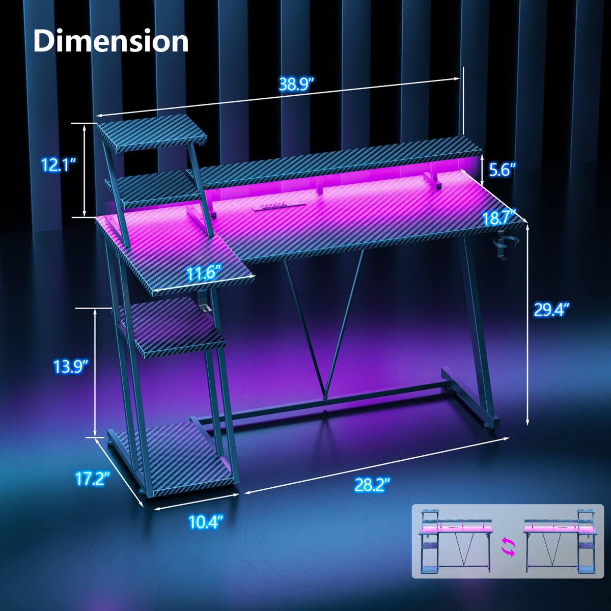 Dimension 38.9" 12.1" 5.6" 18.7" 11.6" 29.4" 13.9" 17.2" 28.2" 10.4"