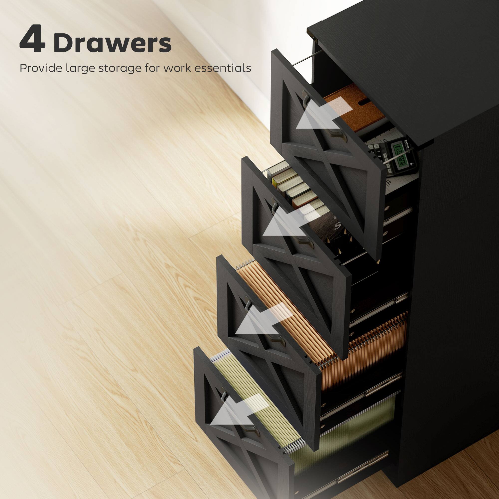 4 Drawers  
Provide large storage for work essentials