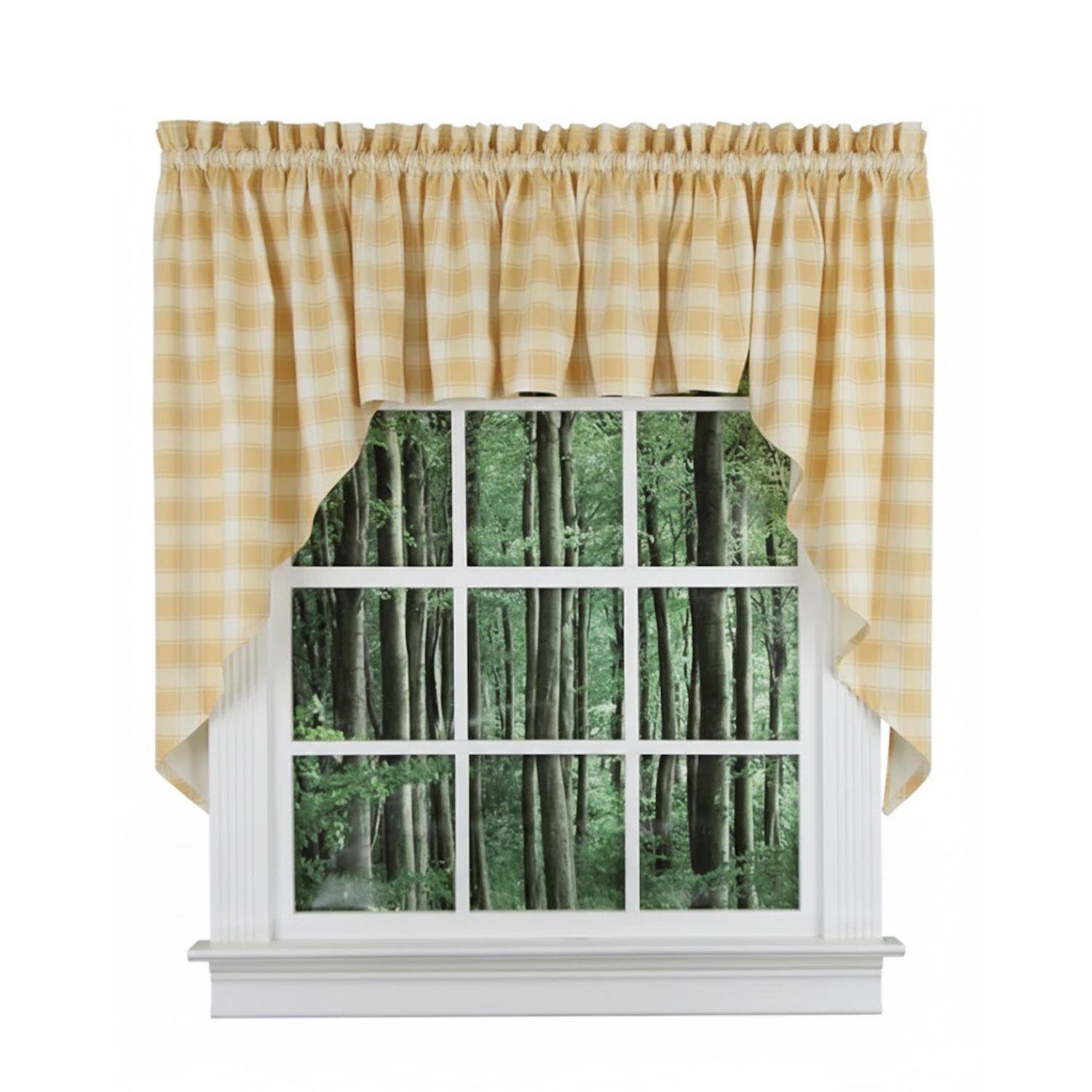 Ellis Curtain - ELLIS 50% Polyester 50% Cotton Country Check With 1.5" Rod Pocket Tailored Swag 56" x 36" - Butter