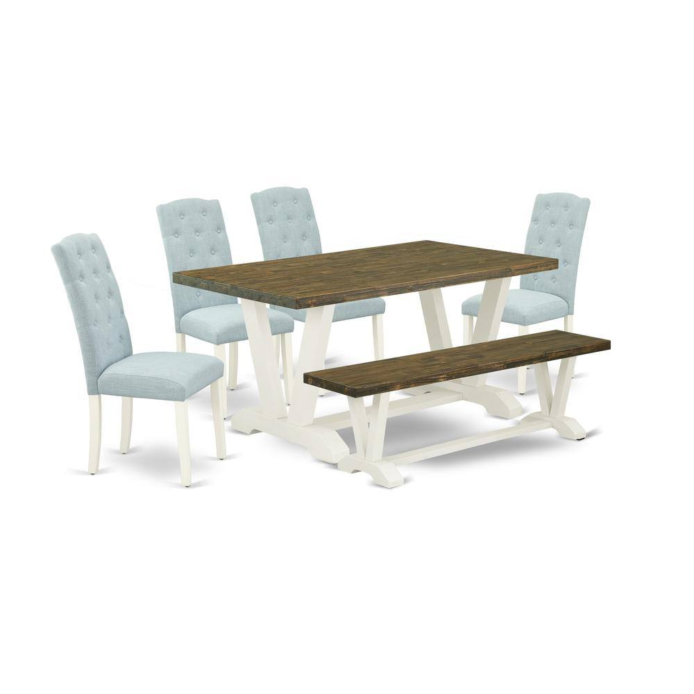 Left. East West Furniture - East West Furniture V076CE215-6 6-Piece Dining Room Set- 4 Kitchen Parson Chairs with Baby Blue Linen Fabric Seat and - Multi-Color.