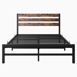 Ecooso - Full Size Platform Bed Frame with Wood Headboard, Strong Metal Slats Support Mattress Foundation, No Box Spring Needed - Black