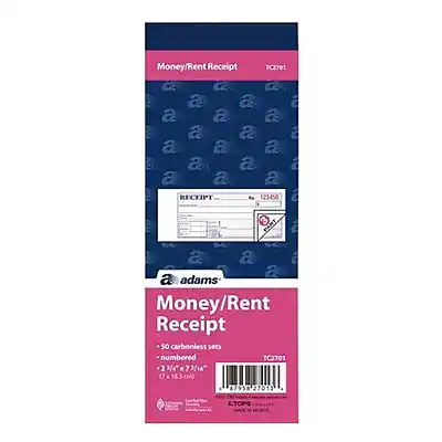 Money/Rent Receipt
TC2701
RECEIPT
123456
Money/Rent Receipt
50 carbonless sets numbered
TC2701
2 23/4" x 7 3/16"
18.3cm x 18.3cm
875
27013 ETOP
adams