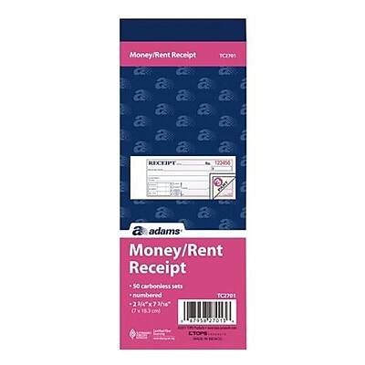 Money/Rent Receipt  
TC2701  

RECEIPT  
123456  

Money/Rent Receipt  
50 carbonless sets numbered  
TC2701  
2 23/4" x 7 3/16"  
18.3cm x 18.3cm  
875  
27013 ETOP  

adams