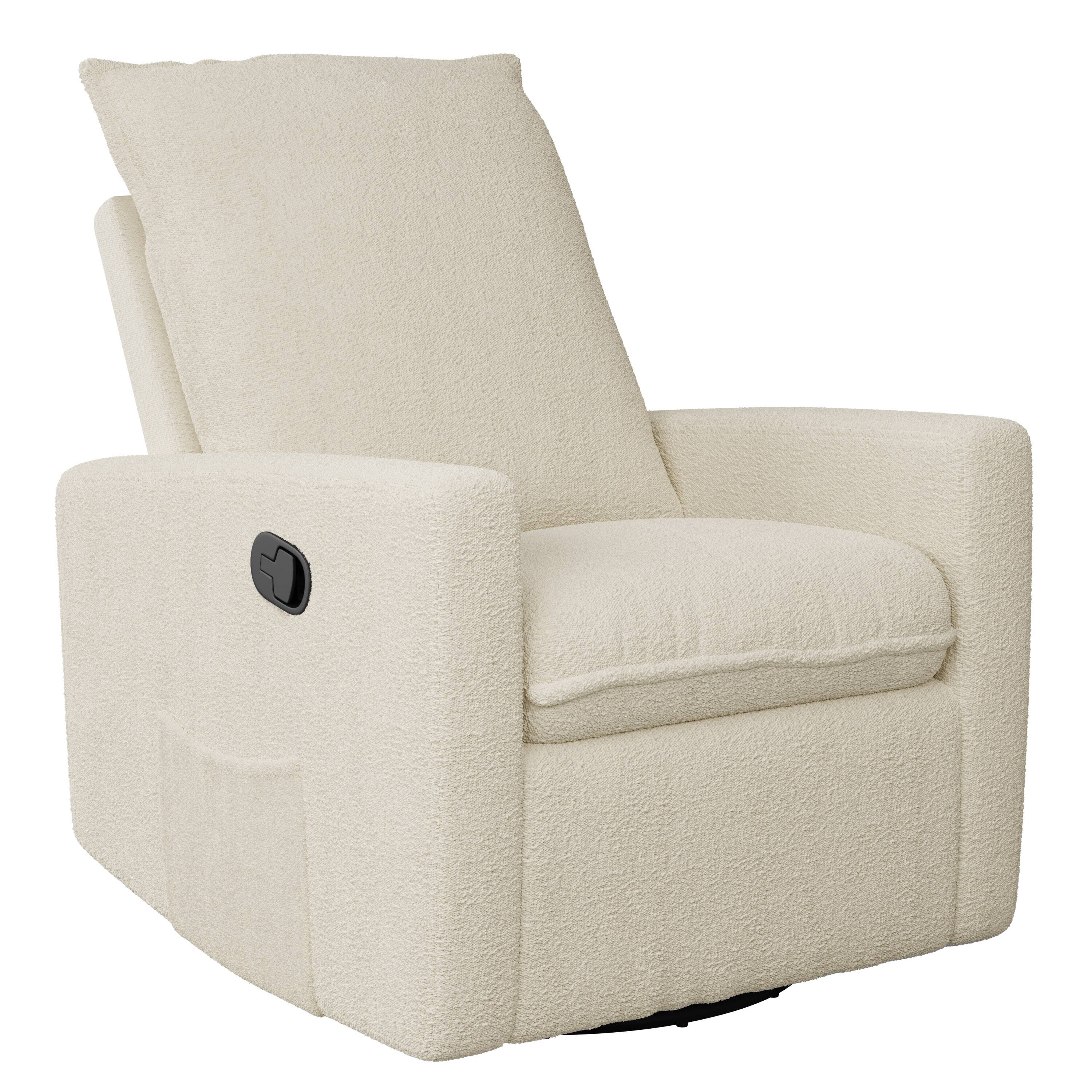 Angle. CorLiving - Caillie Ultimate Comfort Boucle Upholstered Swivel Recliner Glider Chair - Cream.