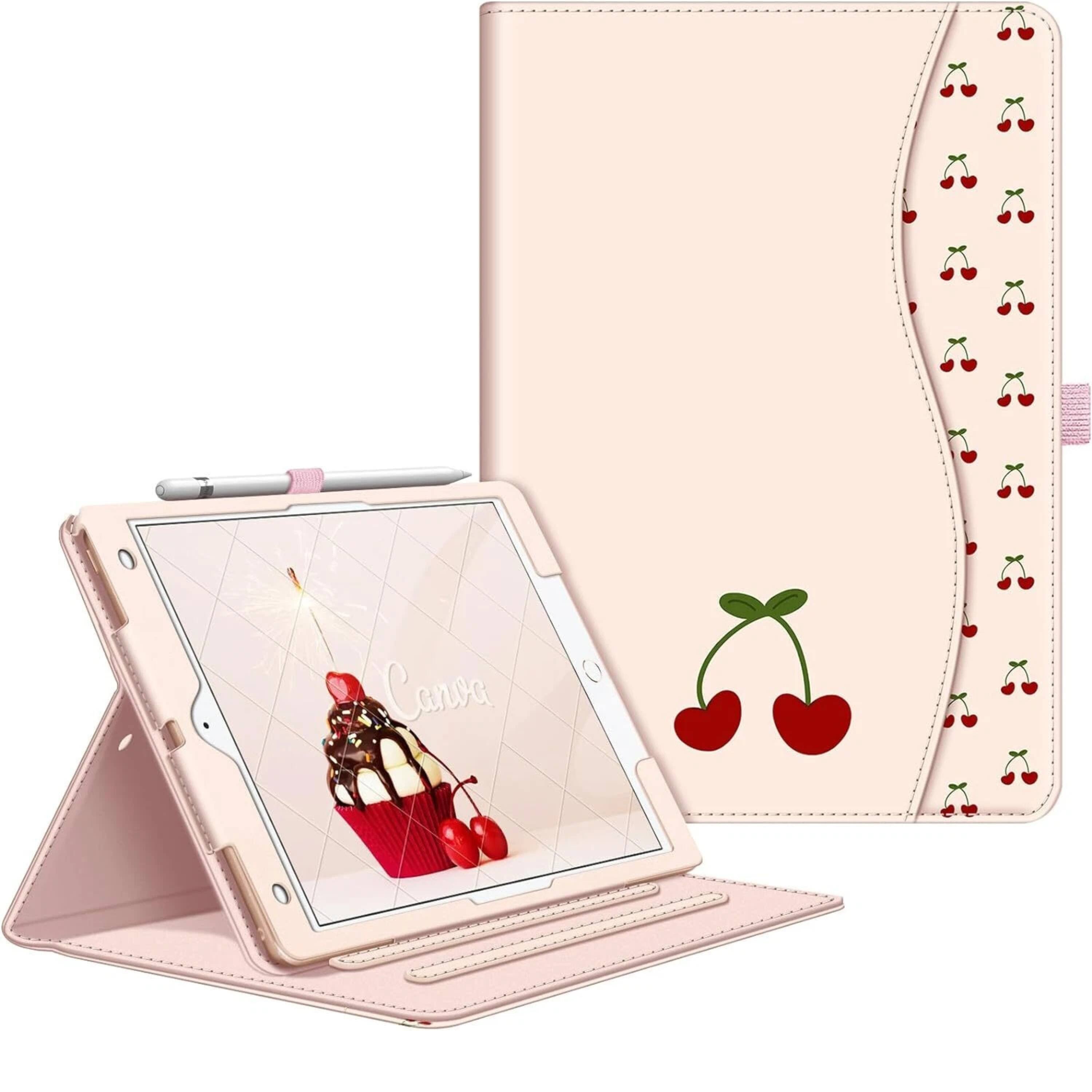 Front. Kitcheniva - Protective Stand Case For iPad 9th 8th 7th Generation 10.2 Inch With Pocket Holder Coquette Cherries - Coquette Cherries.