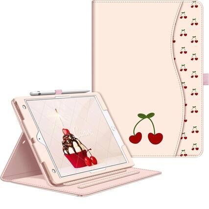 Front. Kitcheniva - Protective Stand Case For iPad 9th 8th 7th Generation 10.2 Inch With Pocket Holder Coquette Cherries - Coquette Cherries.