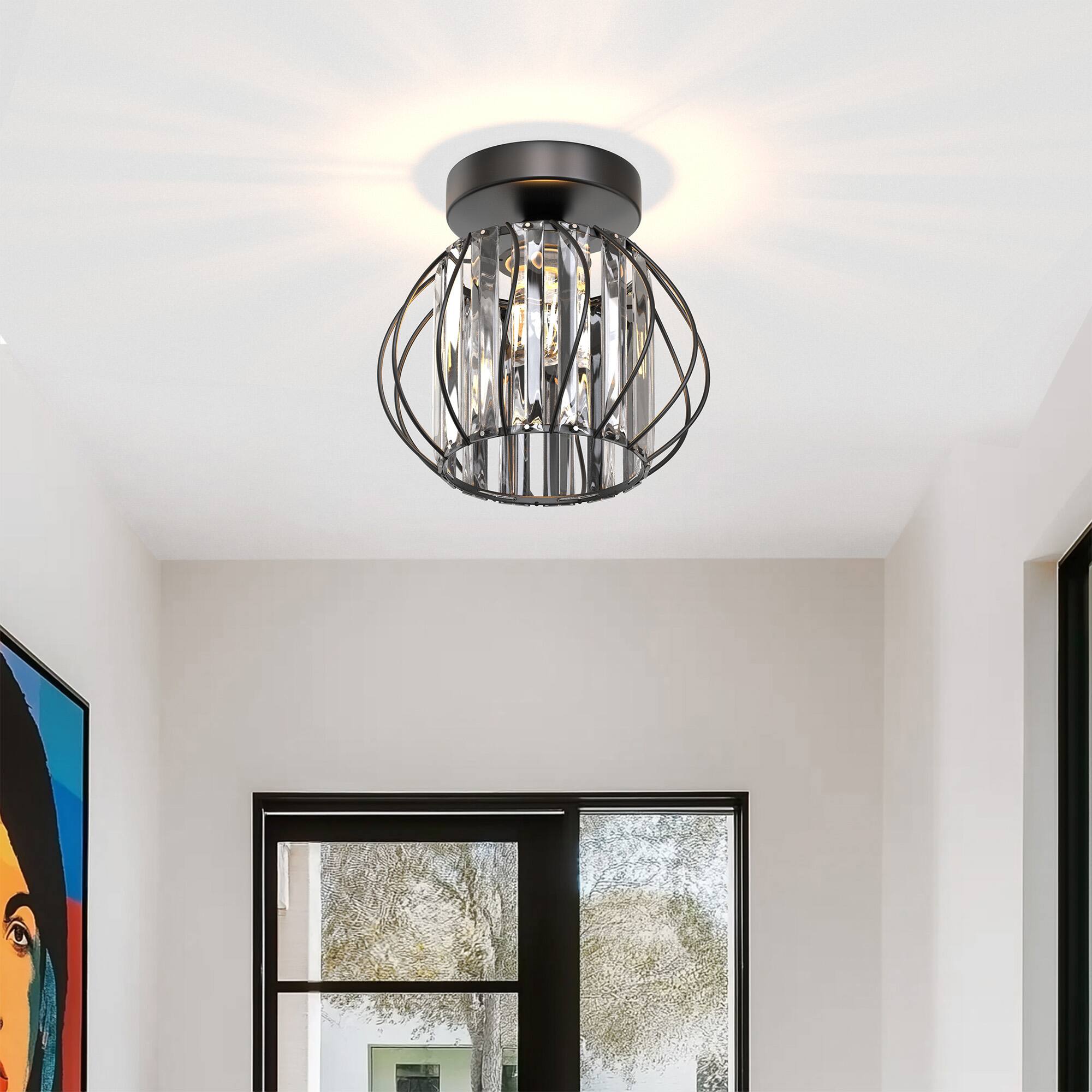 Left. Jandcase - JANDCASE 1-Light Black Semi-Flush Mount Ceiling Light, E26 Socket, Non-Integrated Bulbs, Modern Design, for Hallway - Black.