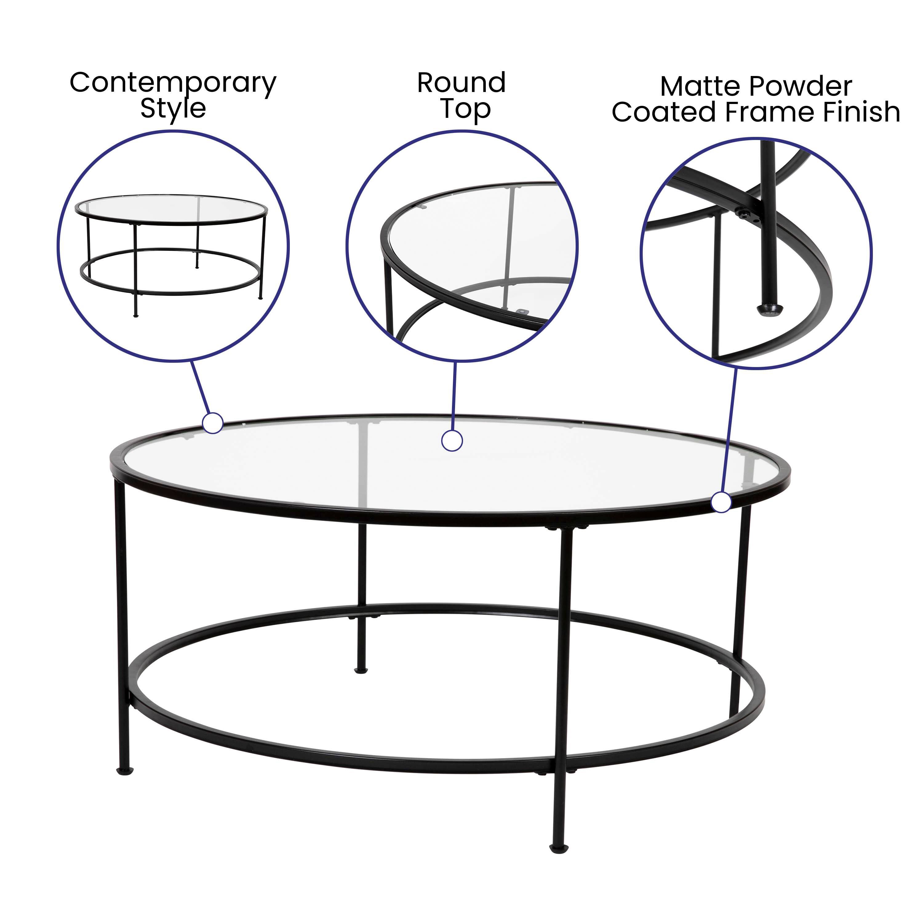 Contemporary Style Round Top Matte Powder Coated Frame Finish