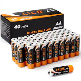 LiCB - 1.5 Volts Alkaline AA Batteries 40 Pack, Long-Lasting Alkaline Double a Battery