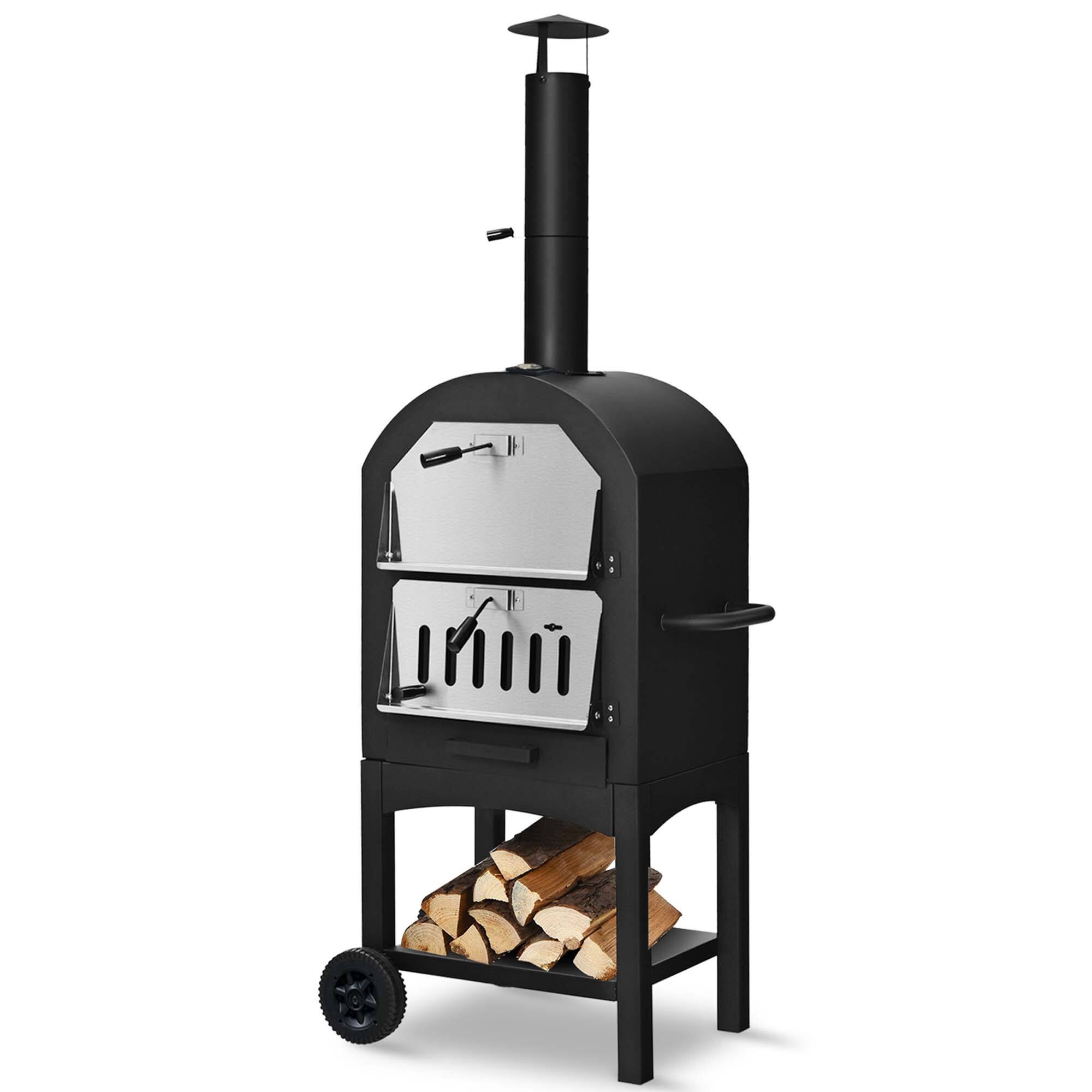 Alt View 15. Costway - Outdoor Pizza Oven Wood Fire Pizza Maker Grill w/ Pizza Stone & Waterproof Cover - Black.