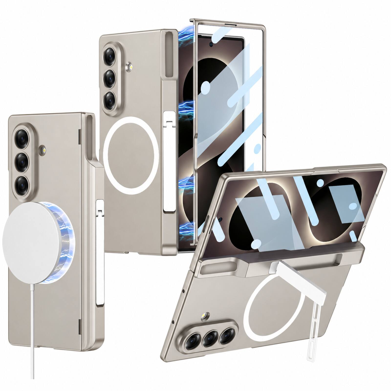 Dteck - for Samsung Galaxy Z Fold8 Ultra Magnetic Case with Hinge Protection,Built-in Screen Protector,Pen Holder & Kickstand - Titaniumgray