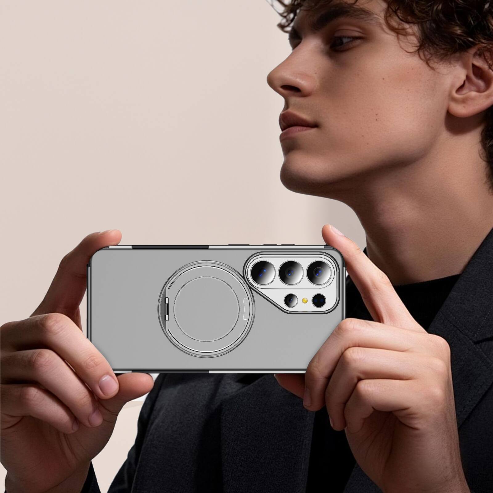 Alt View 2. Dteck - Magnetic Shockproof Case for Samsung Galaxy S26 Ultra, 360 Rotating Ring Stand Non Slip Cover, Raised Edge Protection - Silver.