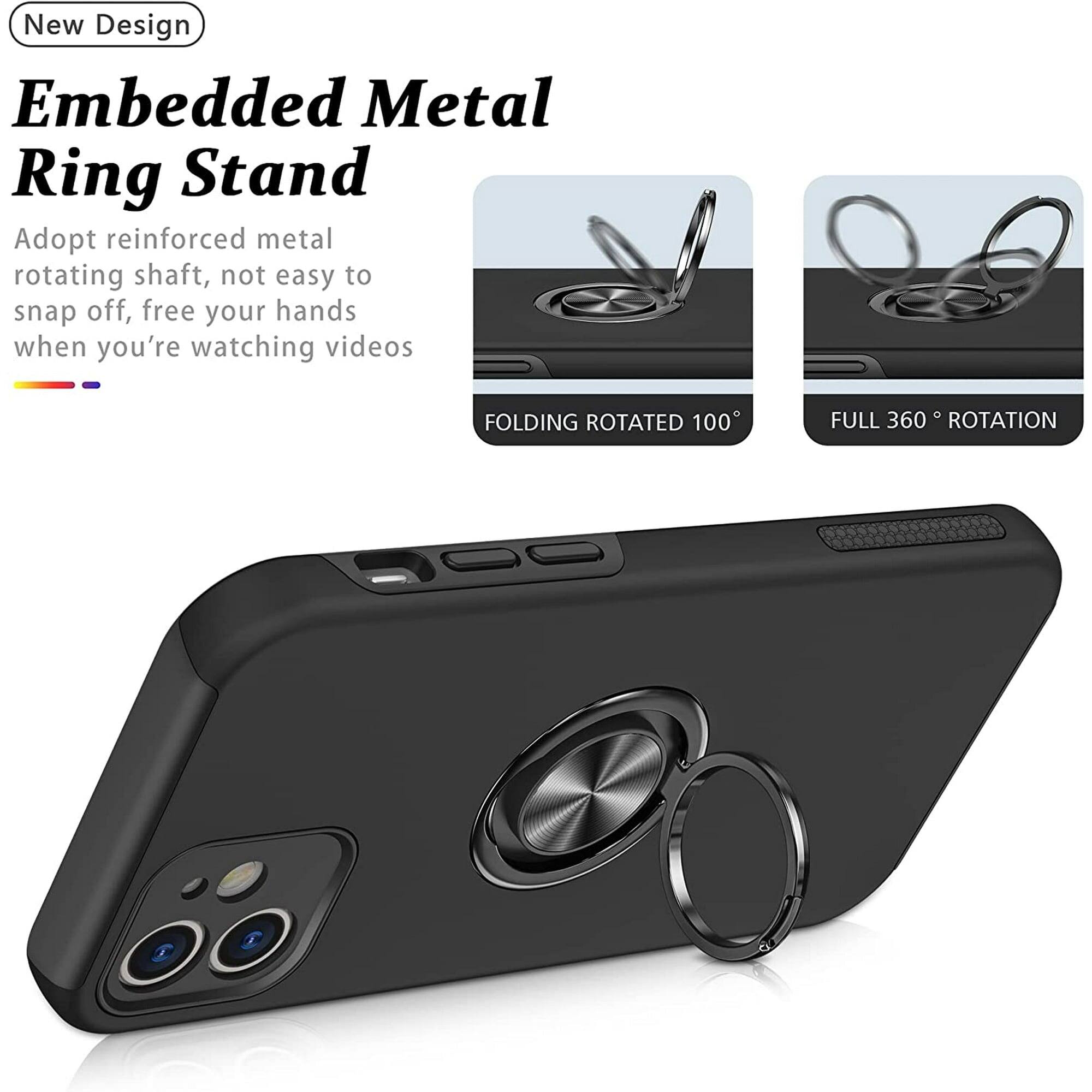 New Design, Embedded Metal Ring Stand, Adopt reinforced metal rotating shaft, not easy to snap off, free your hands when you're watching videos, FOLDING ROTATED 100°, FULL 360° ROTATION