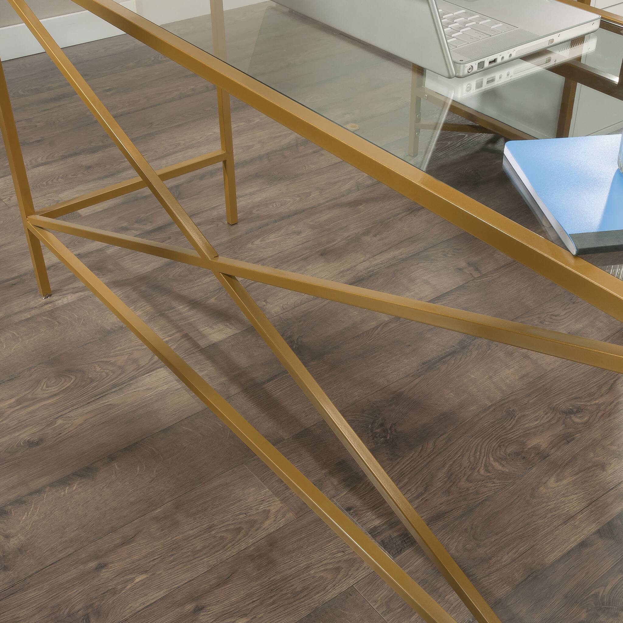 Alt View 1. Spaco - Spaco L-Shaped Glass Top Desk, Computer Desk with Drawers and Open Shelf, Metal Frame, for Home Office Gaming - White.